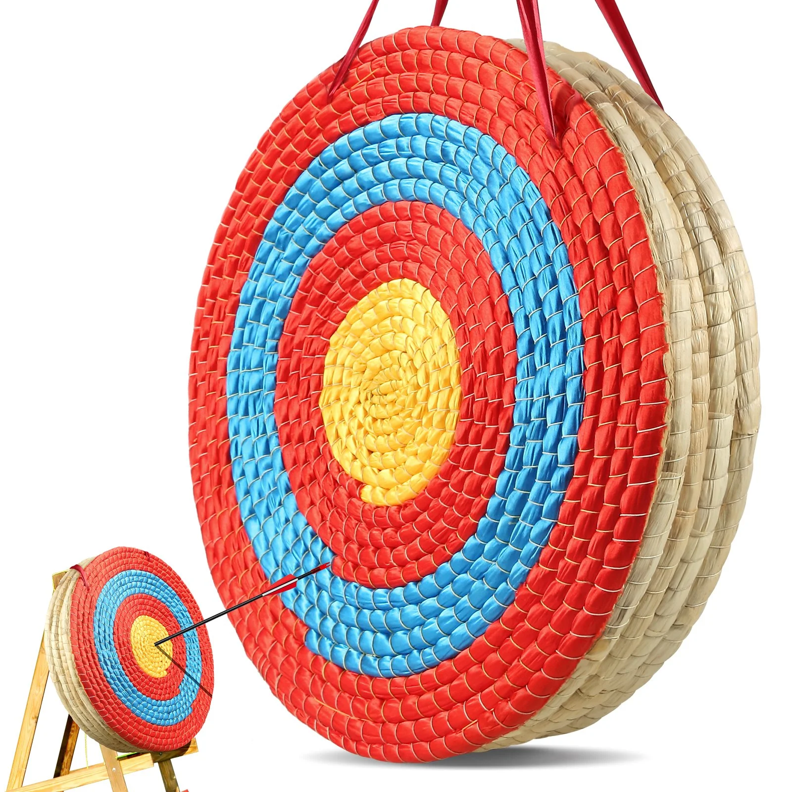 Archery Target, 5 Layers 20" Arrow Target, Traditional Solid Straw Round Archery Target Shooting Bow, Hand-Made Arrows Target, Coloured Rope Target for Backyard Outdoor Hunting Shooting Practice