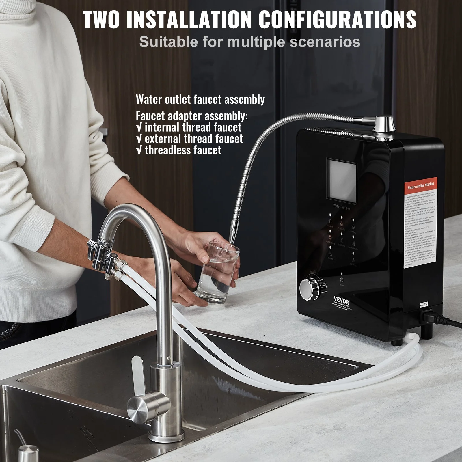 Alkaline Water Ionizer Machine, pH 3-11.2 Alkaline Acidic Hydrogen Water Purifier, 6 Water Settings Home Filtration System, Up to -800mV ORP, 9000L Per Filter, UV Function, Water Heating - Image 6