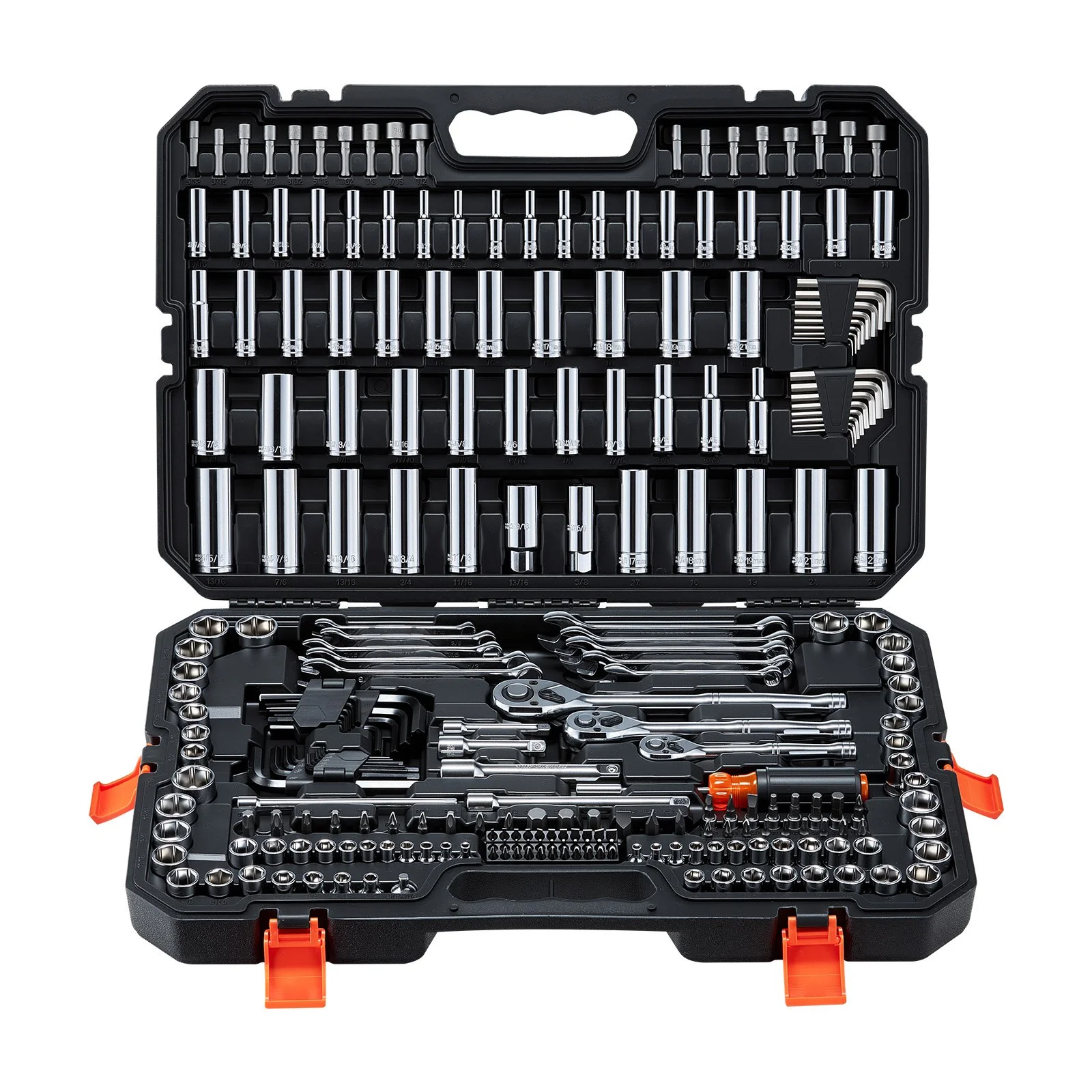 Mechanics Tool Set, 253-Piece Mechanic Tool Kit, 1/4 in, 3/8 in, and 1/2 in Drive, SAE and Metric Socket Set, Wrenches, Screwdriver Bits, Accessories, and Storage Case, for Automotive Repair