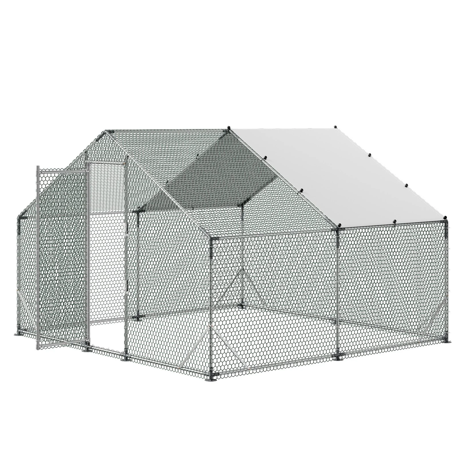 Large Metal Chicken Coop,9.8 x 9.8 x 6.6 ft, Walk-in Chicken Run House with Waterproof Cover & Sturdy Frame, Spire Roof Poultry Cage Duck Pen for Rabbit Hen Goose Outdoor Backyard Farm Use - Image 3