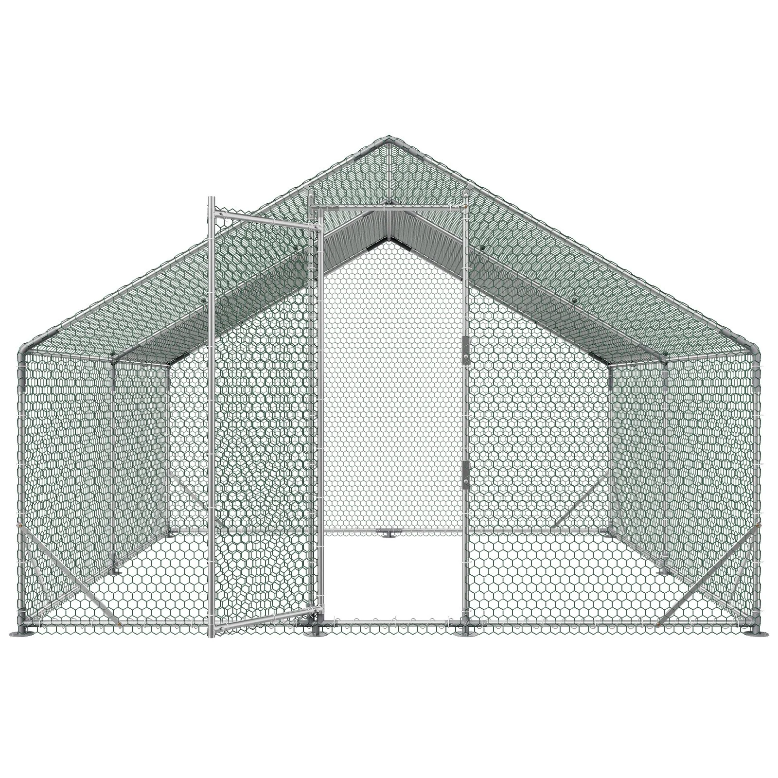 Large Metal Chicken Coop,9.8 x 9.8 x 6.6 ft, Walk-in Chicken Run House with Waterproof Cover & Sturdy Frame, Spire Roof Poultry Cage Duck Pen for Rabbit Hen Goose Outdoor Backyard Farm Use - Image 11