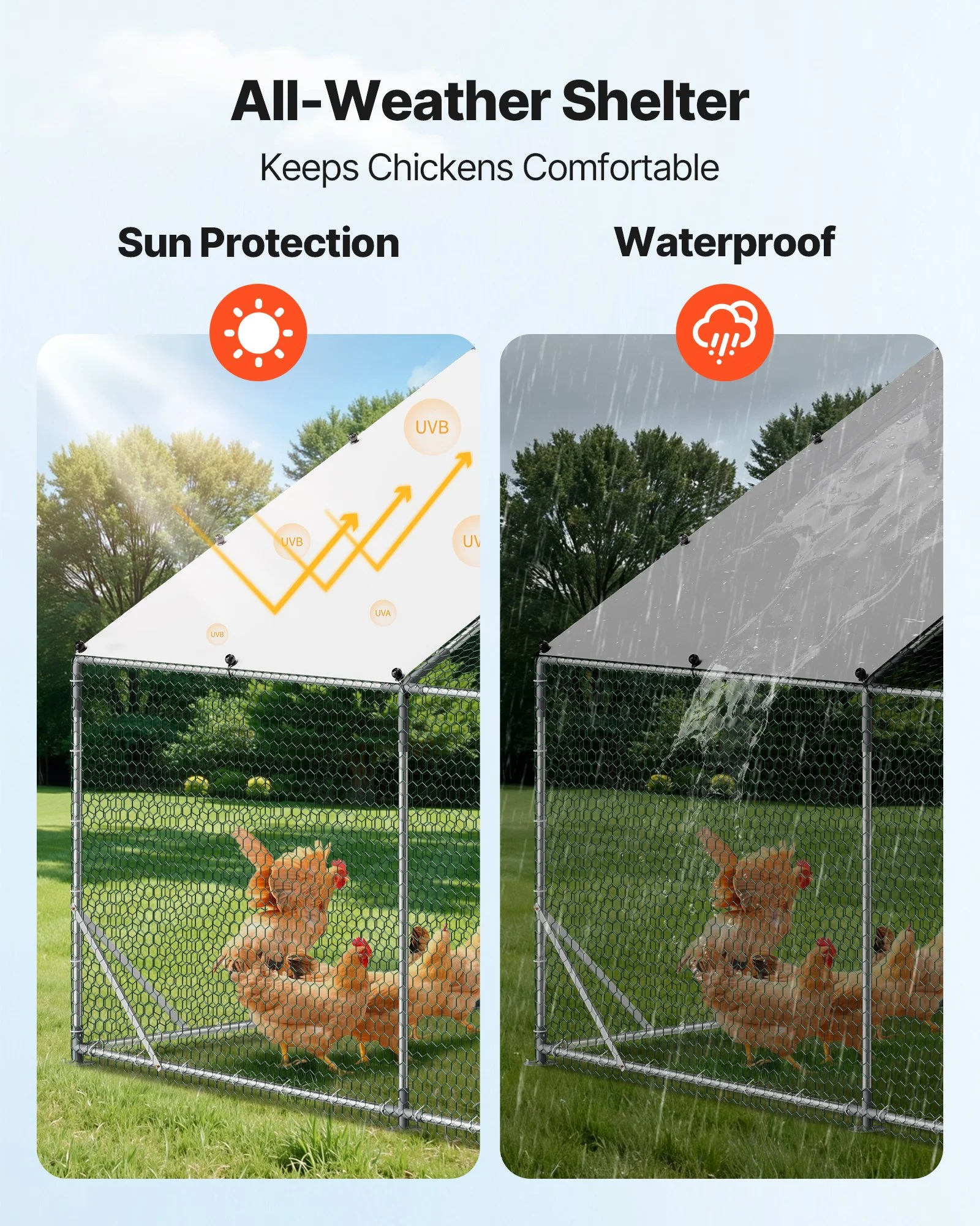 Large Metal Chicken Coop,9.8 x 9.8 x 6.6 ft, Walk-in Chicken Run House with Waterproof Cover & Sturdy Frame, Spire Roof Poultry Cage Duck Pen for Rabbit Hen Goose Outdoor Backyard Farm Use - Image 7