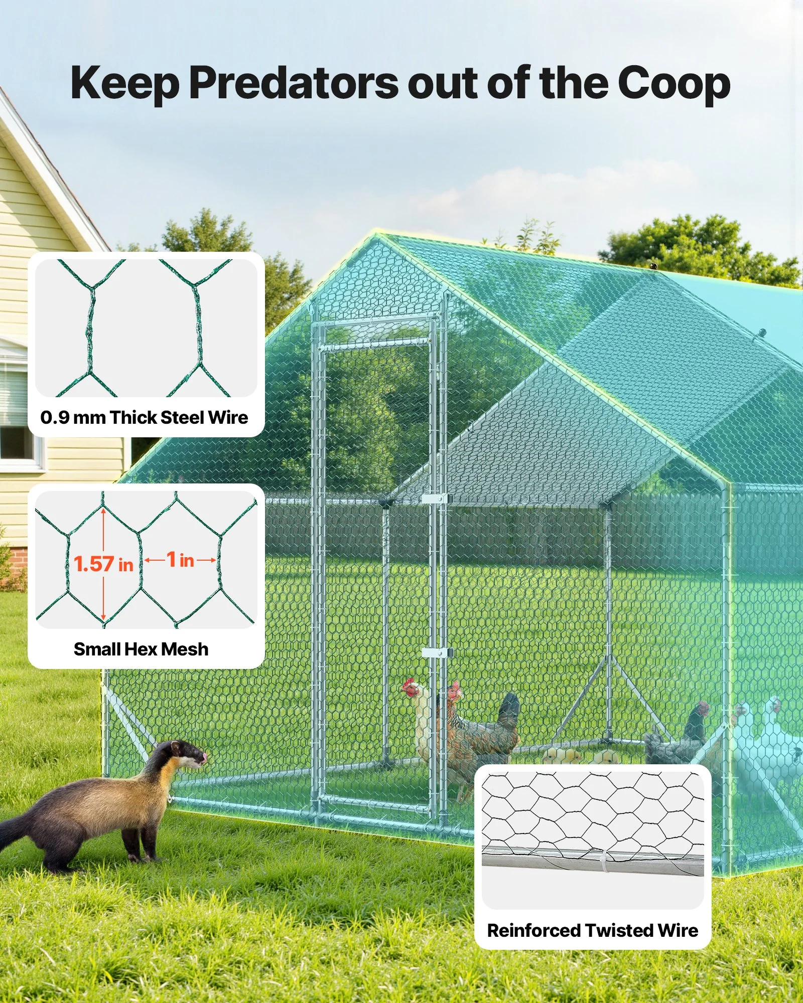 Large Metal Chicken Coop,9.8 x 9.8 x 6.6 ft, Walk-in Chicken Run House with Waterproof Cover & Sturdy Frame, Spire Roof Poultry Cage Duck Pen for Rabbit Hen Goose Outdoor Backyard Farm Use - Image 6