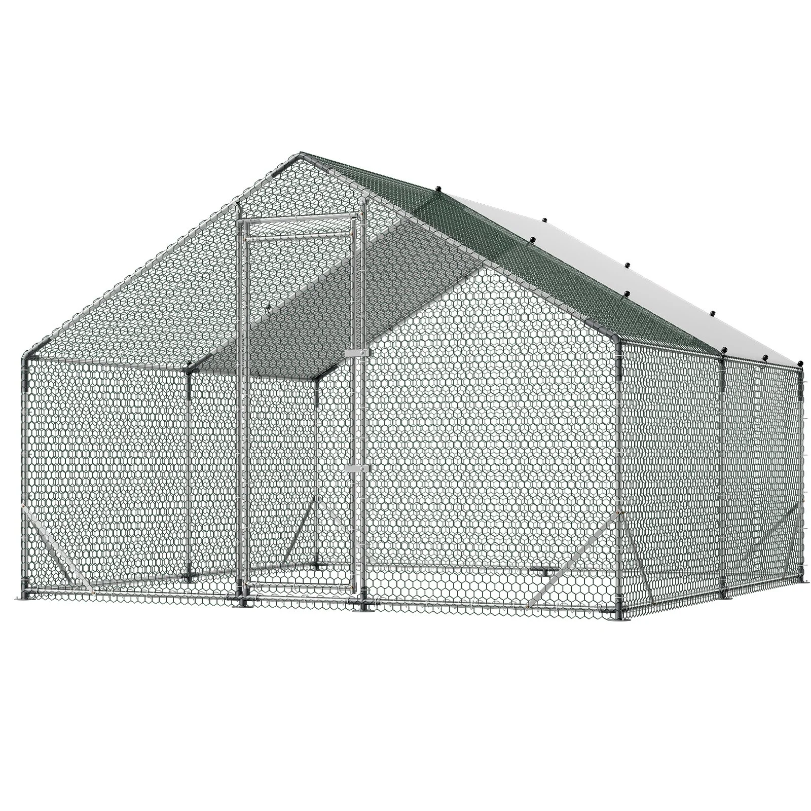 Large Metal Chicken Coop,9.8 x 9.8 x 6.6 ft, Walk-in Chicken Run House with Waterproof Cover & Sturdy Frame, Spire Roof Poultry Cage Duck Pen for Rabbit Hen Goose Outdoor Backyard Farm Use - Image 12