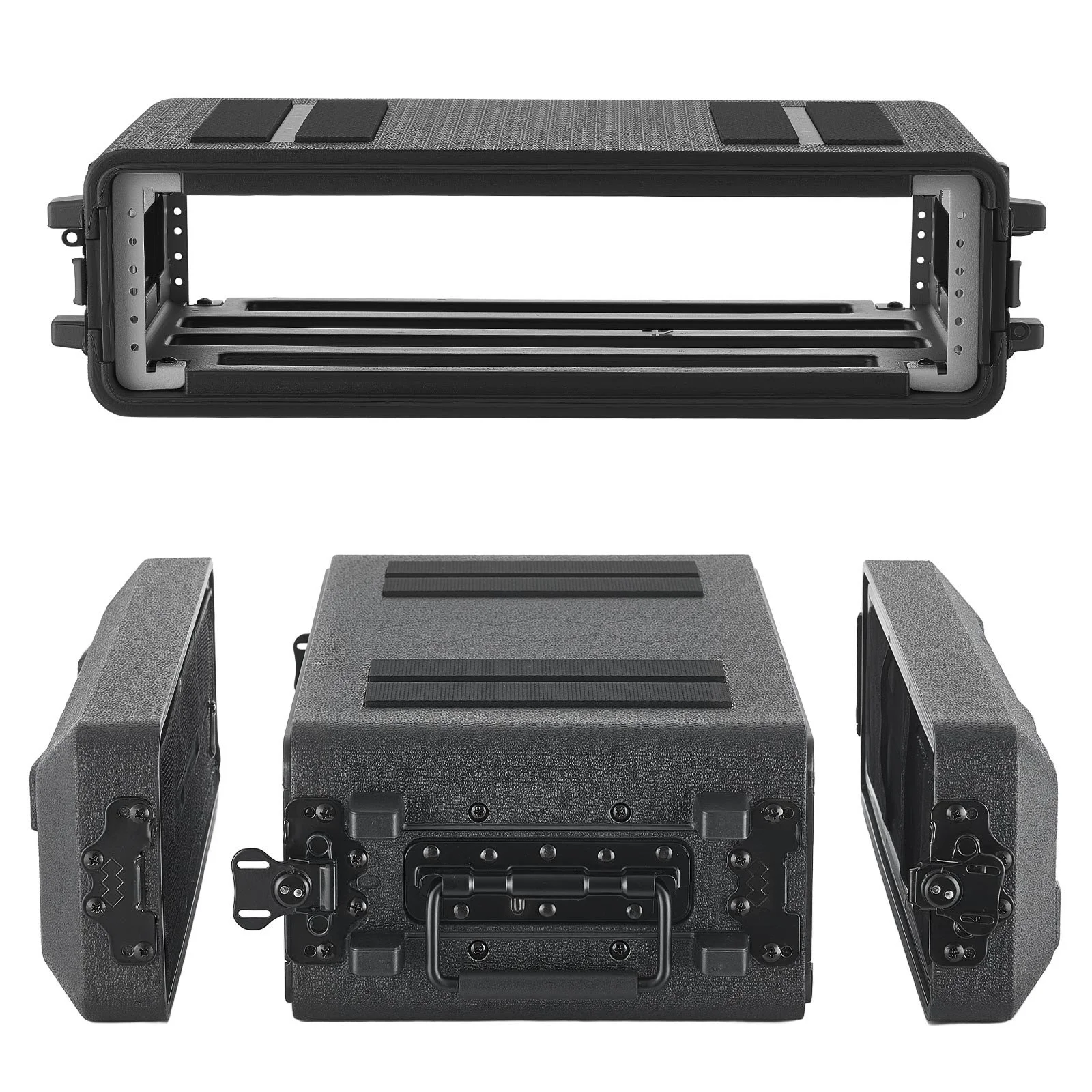 2U Rack Case, 12 in Depth, Rackmount Flight Case Shallow Rack with Microphone Compartment, Polyethylene Construction, Recessed Latches, Easy Installation, for Amplifier, 8.7 in Internal Depth