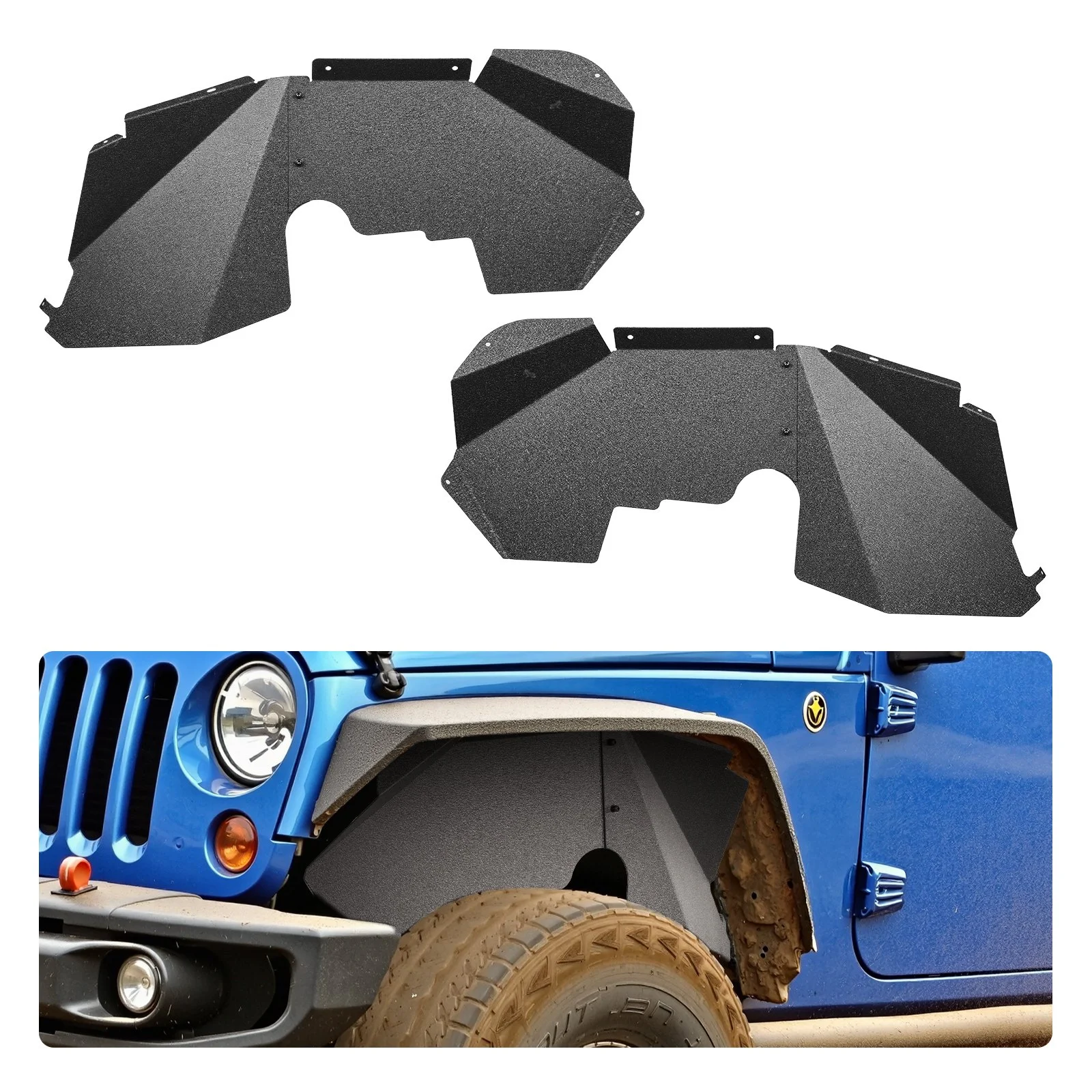 Inner Fender Liner, Front Fender Liner Compatible with 2007-2018 Jeeps JK/JKU 2/4 Doors, Steel Mud Guards Bolt-on Style Fenders Flare, Wheel Well Cover Fenders Flare Liners, Scratch-Resistant