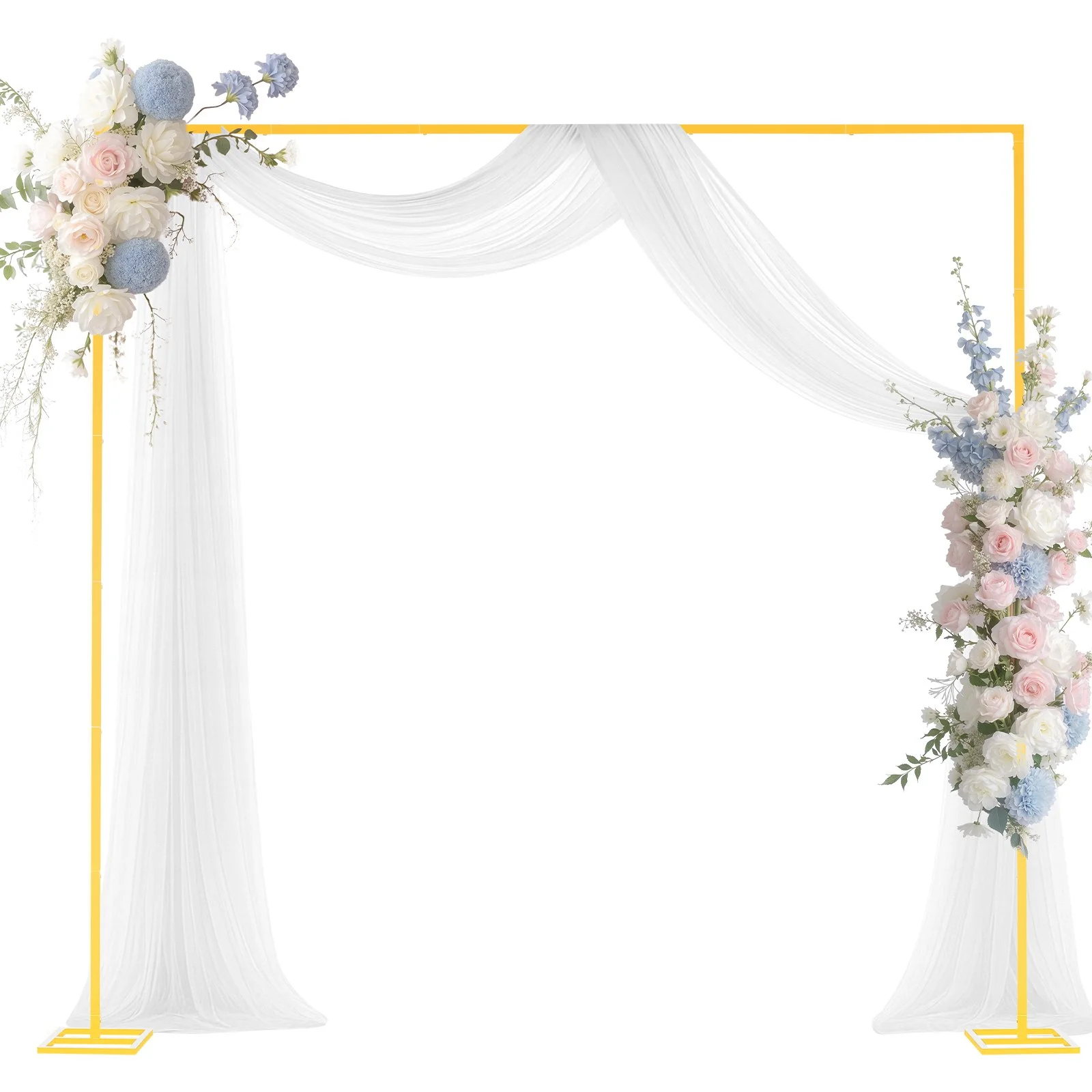 Arch Backdrop Stand, 8 x 8 ft, Stable Structure, Easy Assembly, Square Gold Metal Arch Backdrop Stand for Wedding, Birthday Party, Graduation, Holiday Celebration, and Ceremony Decoration