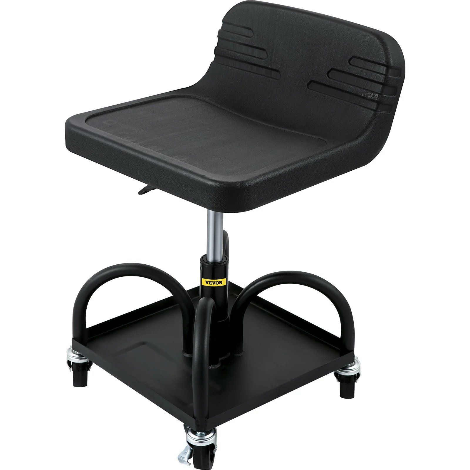 Rolling Garage Stool, 300LBS Capacity, Adjustable Height from 15.7 in to 20.5 in, Mechanic Seat with 360-degree Swivel Wheels and Tool Tray, for Workshop, Auto Repair Shop, Black