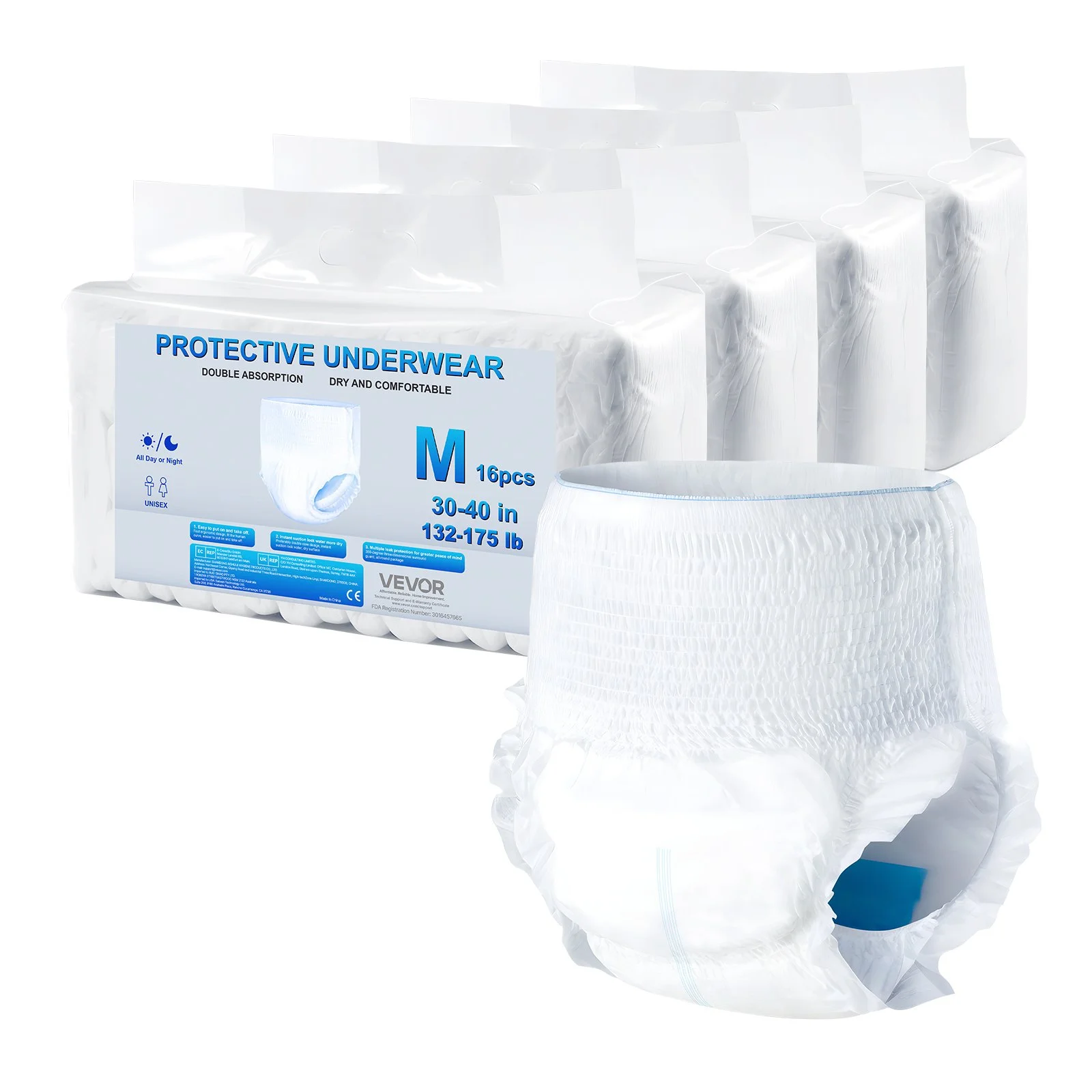 Adult Incontinence Underwear, High Absorbent Protective Underwear for Men & Women, Disposable Adult Pull-ups Diapers with Leakproof Leg Cuff & Wetness Indicator - M Size, 64 Count (4 Pack of 16)