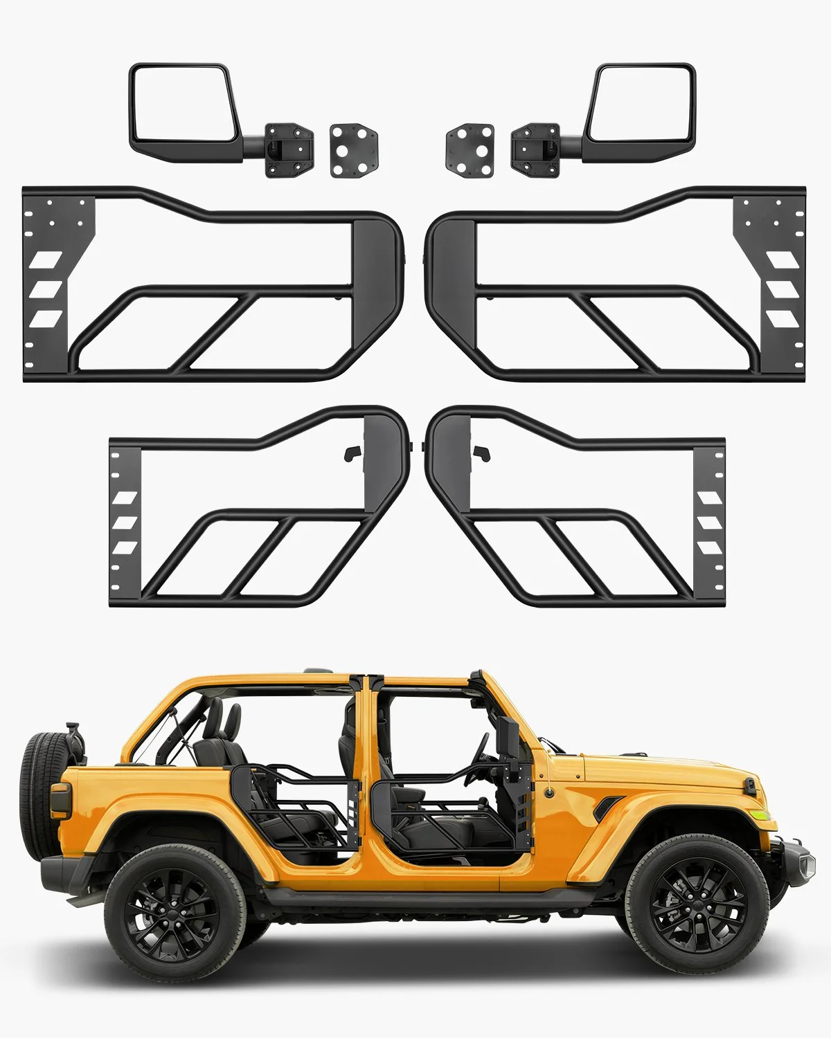Jeep Tube Doors, 4-Door, Adventure Style Jeep Tubular Door with DOT Certified Rear View Mirrors, Jeep Doors with Rear Mirrors for 2018-2024 Jeep Wrangler JL & 2020-2024 Jeep Gladiator JT