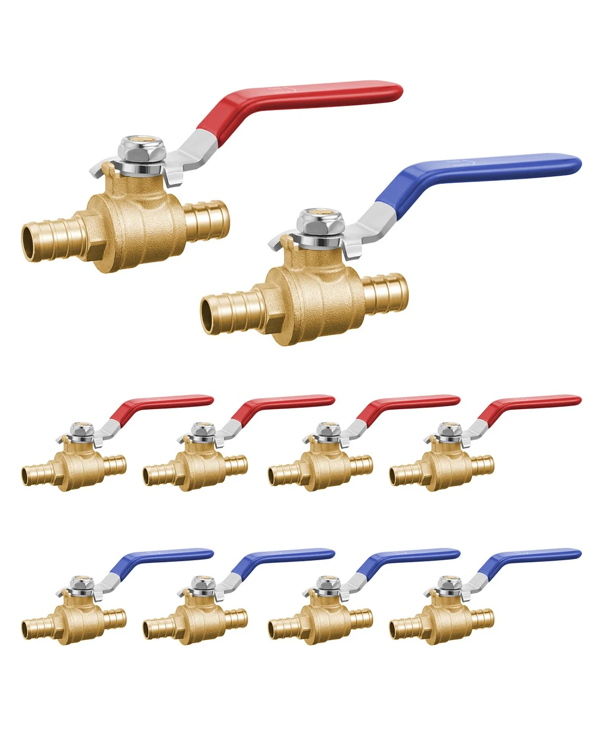 PEX Ball Valve, 10 Pieces, 1/2 in PEX Brass Ball Valve, PEX Full Port Brass Ball Valves, Quarter Turn Hot (Red) Cold (Blue) PEX Full Port Ball Valve, for Kitchen, Hydronic Heating, Bathroom