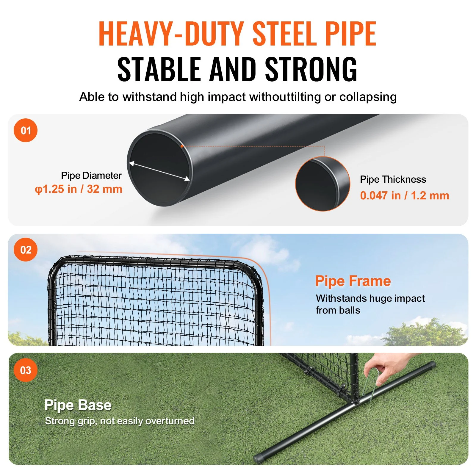 I Screen Baseball for Batting Cage, 7x4 ft Baseball Softball Safety Screen, Body Protector Portable Batting Screen with Carry Bag & Ground Stakes, Heavy Duty Pitching Net for Pitchers Protection - Image 8