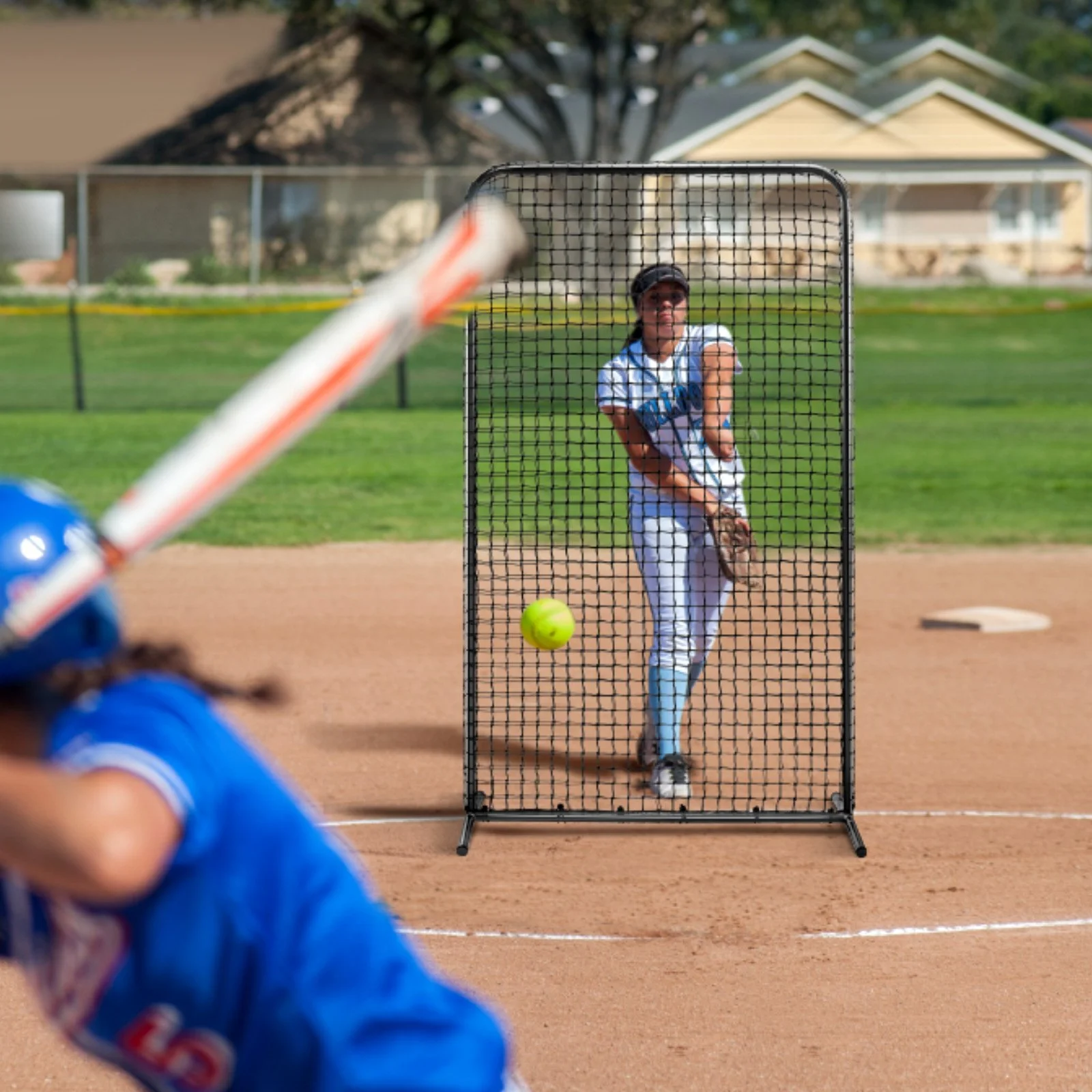 I Screen Baseball for Batting Cage, 7x4 ft Baseball Softball Safety Screen, Body Protector Portable Batting Screen with Carry Bag & Ground Stakes, Heavy Duty Pitching Net for Pitchers Protection - Image 12