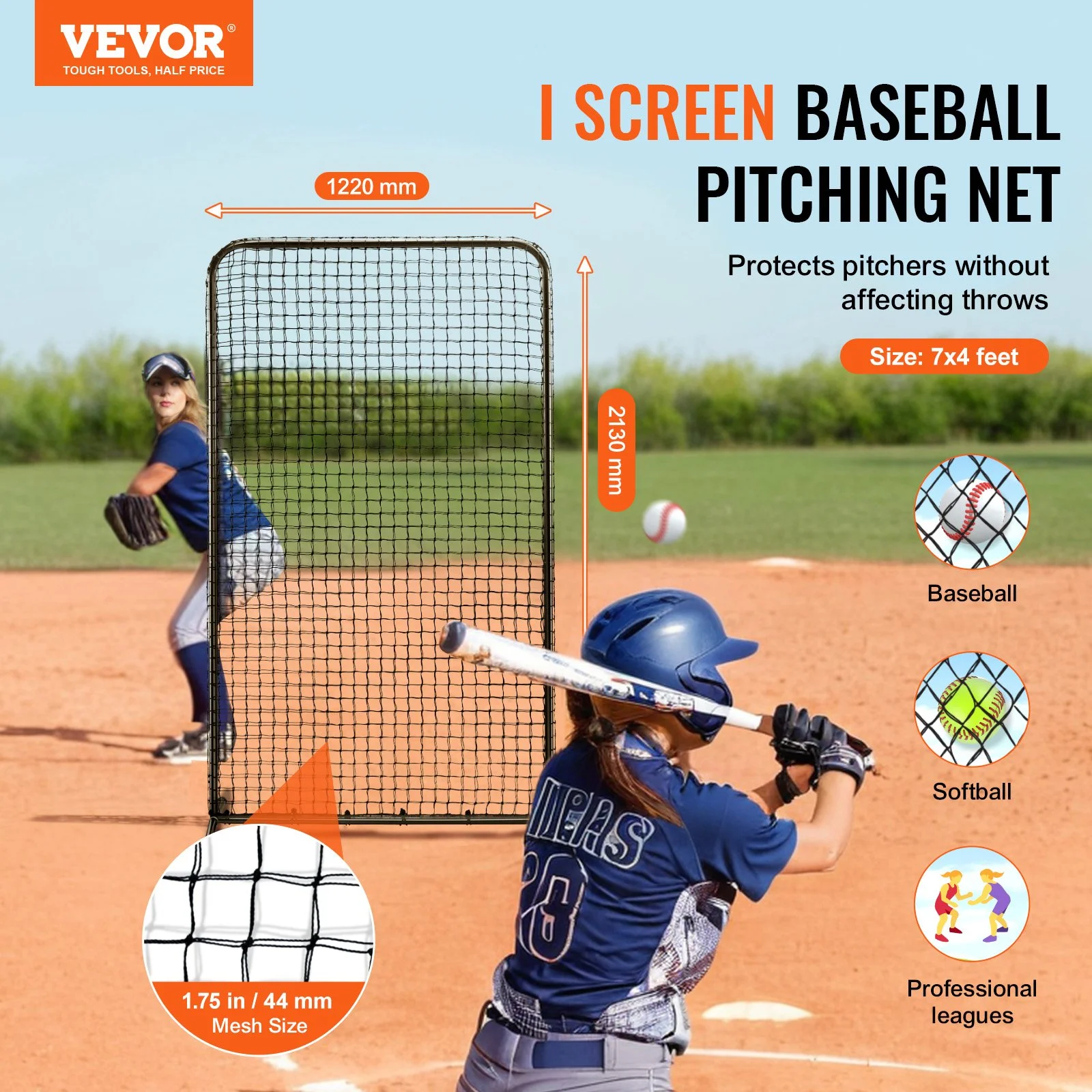 I Screen Baseball for Batting Cage, 7x4 ft Baseball Softball Safety Screen, Body Protector Portable Batting Screen with Carry Bag & Ground Stakes, Heavy Duty Pitching Net for Pitchers Protection - Image 6