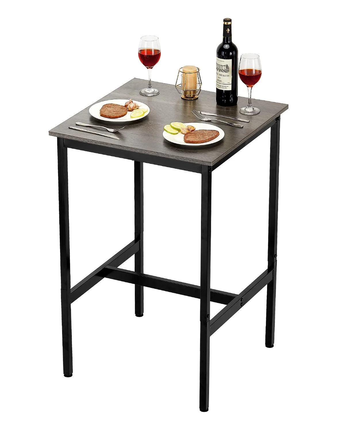 Bar Table, Sturdy Metal Frame High Top Pub Table, Small Kitchen Dining, Cocktail Coffee Counter Bar Height Desk, Easy to Assemble, 24x24x36 in, for Living Room Party, Rustic Brown and Black