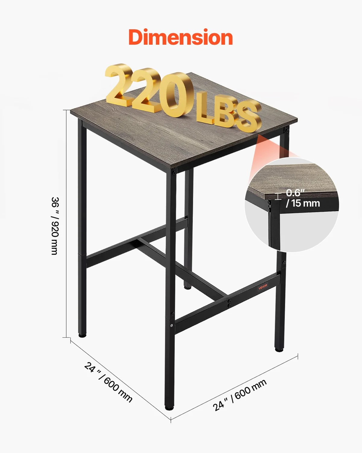 Bar Table, Sturdy Metal Frame High Top Pub Table, Small Kitchen Dining, Cocktail Coffee Counter Bar Height Desk, Easy to Assemble, 24x24x36 in, for Living Room Party, Rustic Brown and Black - Image 9