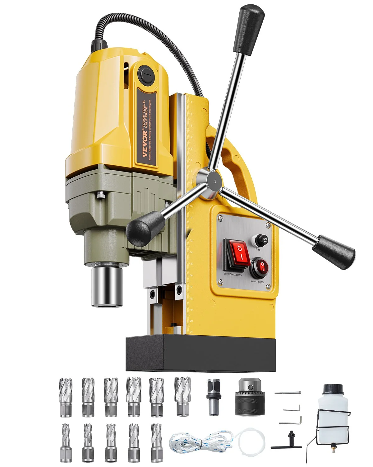 Magnetic Drill, 1400W Motor 1.6 in Boring Diameter, 2810 lbf Portable Electric Mag Drill Press, with 11 Coring Bits, 800 RPM Speed, Drilling Machine for Metal Surface, Home Improvement Industry