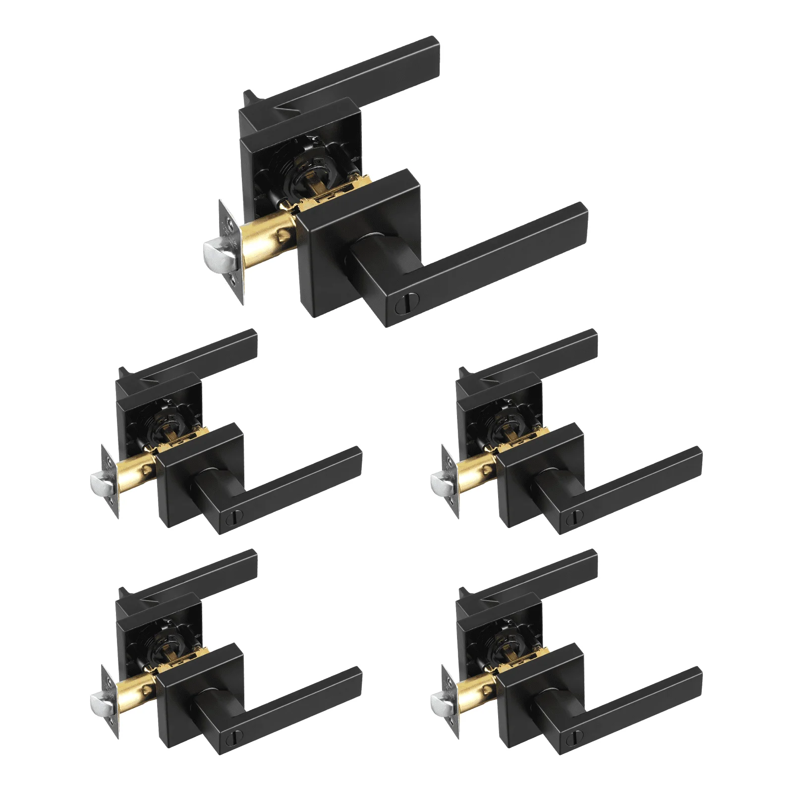 Privacy Door Handle, 5-Pack Matte Black Door Lever, Right or Left Handing Reversible Lever with Keyless Lock, 45° Rotation to Open, Universal Square Interior for Bathroom and Bedroom Doors