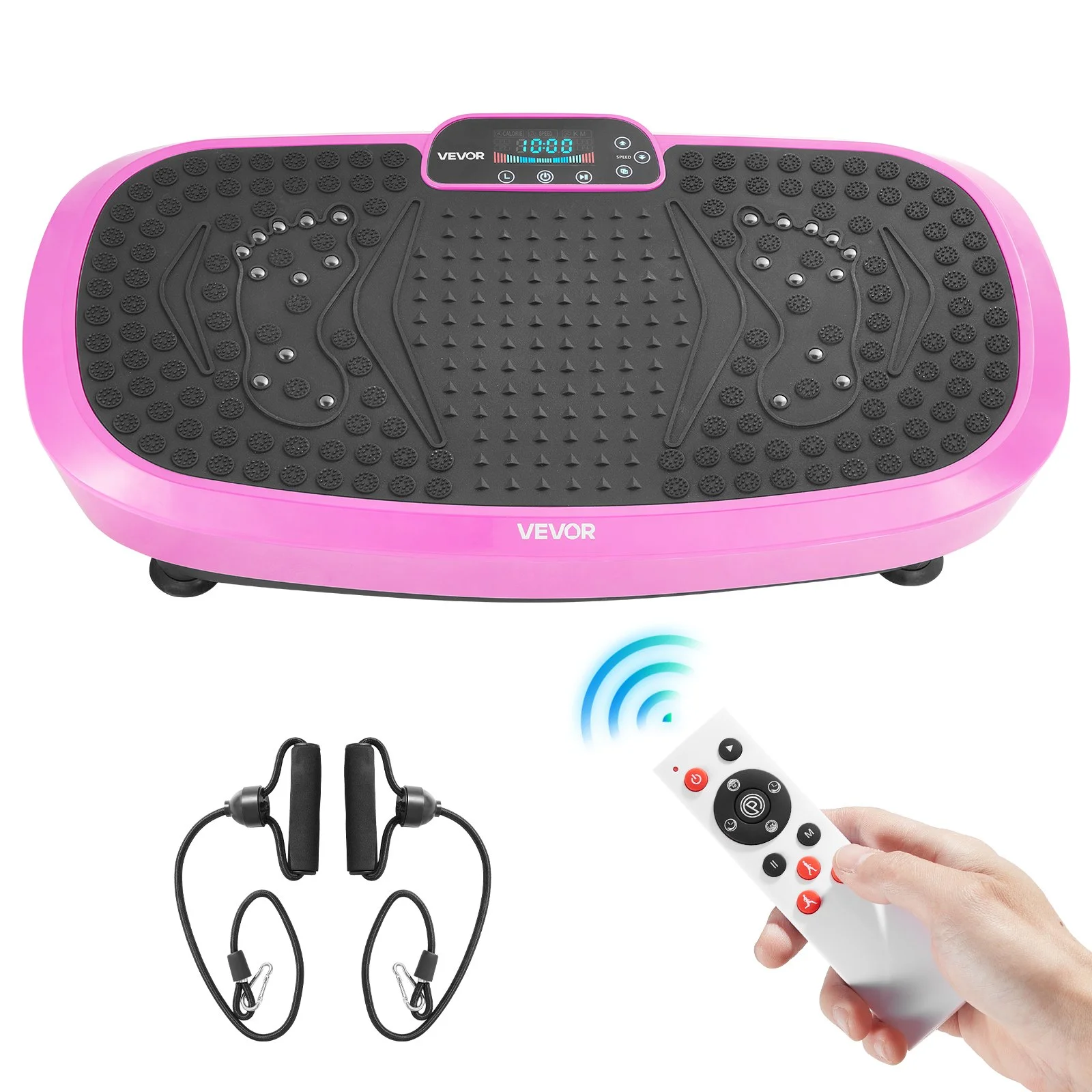 Vibration Plate Exercise Machine, Full Body Shaker with Magnetic Acupoints for Lymphatic Drainage and Weight Loss, Home Gym Workout Fitness Equipment with 2 Resistance Bands for Women Men, Pink