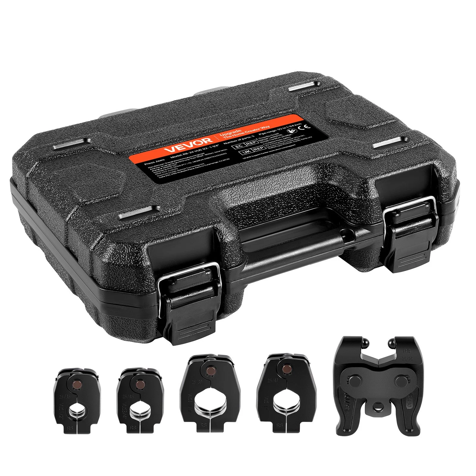 5PCS ProPress Pressing Kit for Compact Series Press Tools, 4PCS Press Rings (1/2", 3/4", 1", 1-1/4") & R8 Actuator for ProPress Copper Pipes, Compatible with 24KN Press Tools for 180° Operation