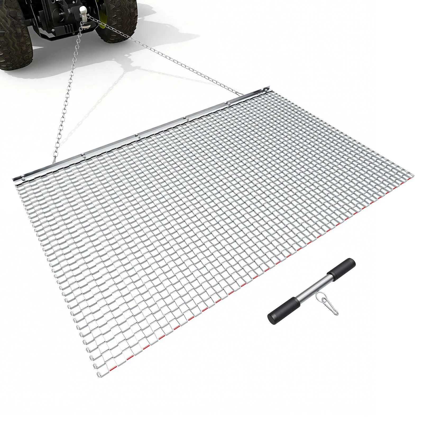 Drag Harrow, 5 x 3 ft, High-Efficiency Chain Harrow Rake, ATVs UTVs Tractors Attachments, Durable Galvanized Steel Mesh Drag Mat with Towing Chain, for Gravel Driveway Ruts Farm Field Leveling