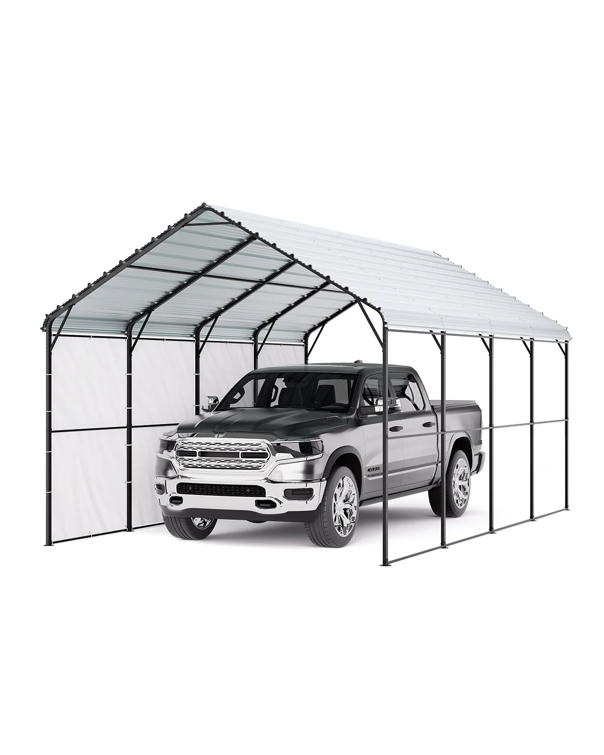 Heavy Duty Metal Carport, 12' x 20' Outdoor Carport with Galvanized Steel Frame & Roof, Car Tent Garage Shade with Removable Sidewalls, Multi-Use Car Shelter for Pickup, Boat, Car & Tractors