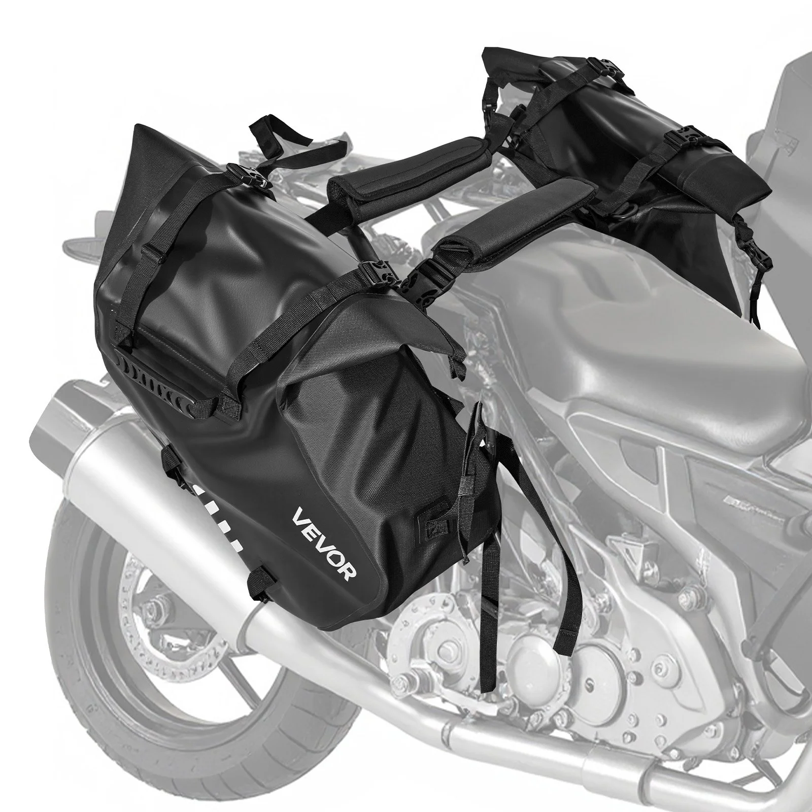 Motorcycle Saddlebags, 28 L (14 L x 2) Large Capacity Side Saddle Bags Compatible with Most Motorcycles, Waterproof Outdoor Sports Motorbike Luggage Storage Shoulder Bag with Bottom Strap, Black