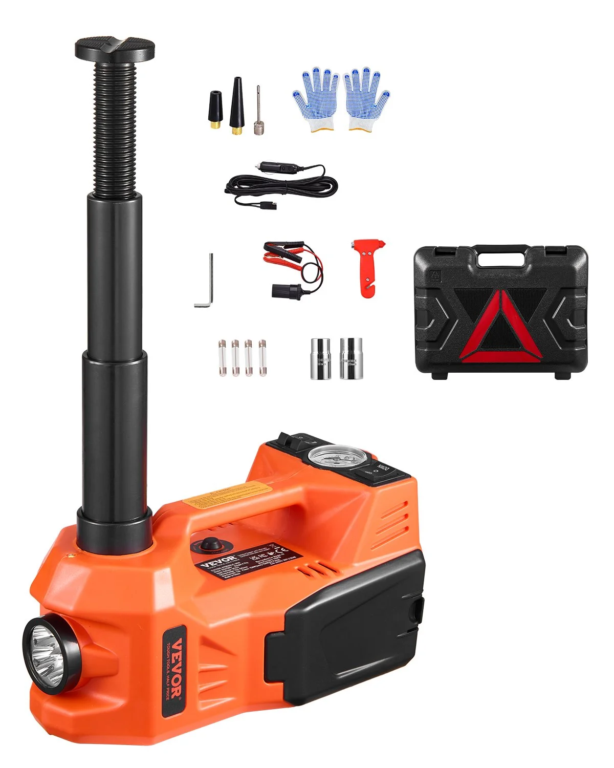Electric Car Jack, 5 Tons /11000 lbs, Electric Scissor Jack with Built-In Inflator, 12V Adjustable Tire Change Replacement with Secure Hammer & LED Light, Portable Jack kit for Sedan, SUV, Truck