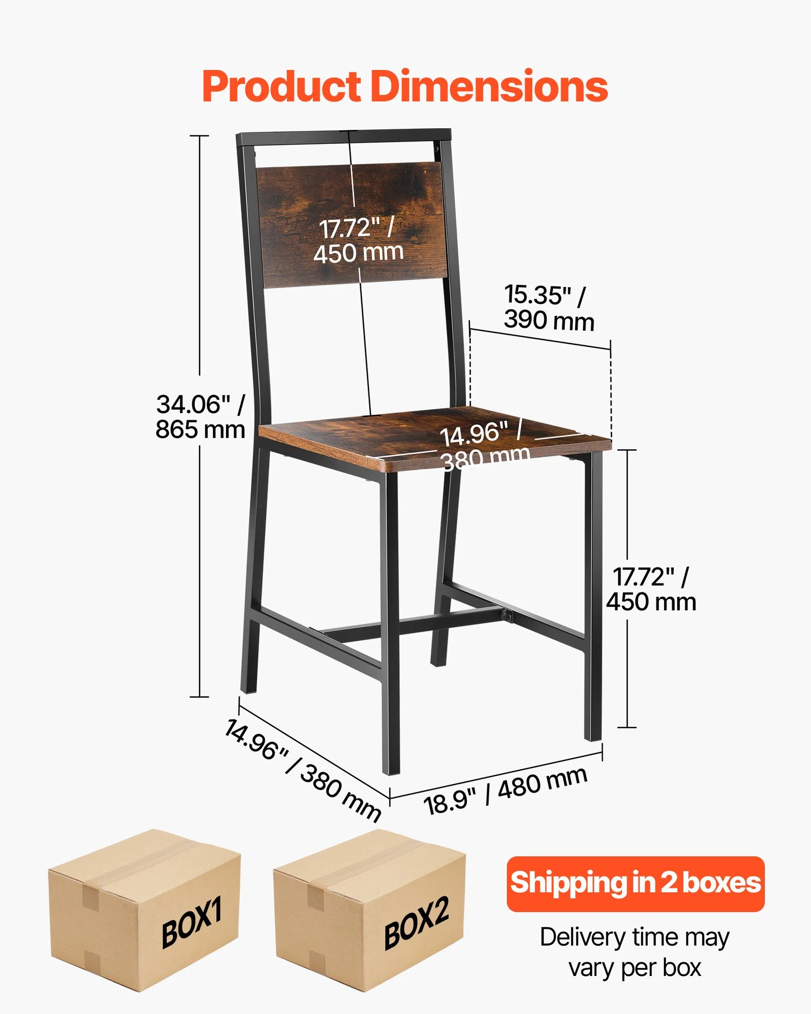 Dining Chairs Set of 4, Wooden Table Chairs with Metal Frame and Backrest, Easy to Assemble Leather Side Chair, Modern Farmhouse Walnut Chair for Kitchen Living Room, Rustic Brown and Black - Image 3