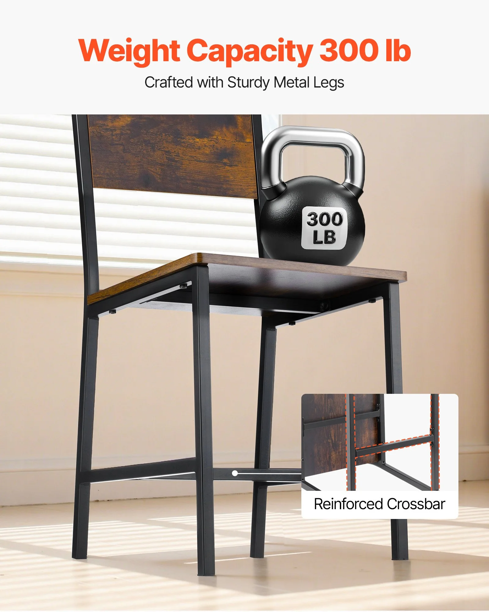 Dining Chairs Set of 4, Wooden Table Chairs with Metal Frame and Backrest, Easy to Assemble Leather Side Chair, Modern Farmhouse Walnut Chair for Kitchen Living Room, Rustic Brown and Black - Image 6
