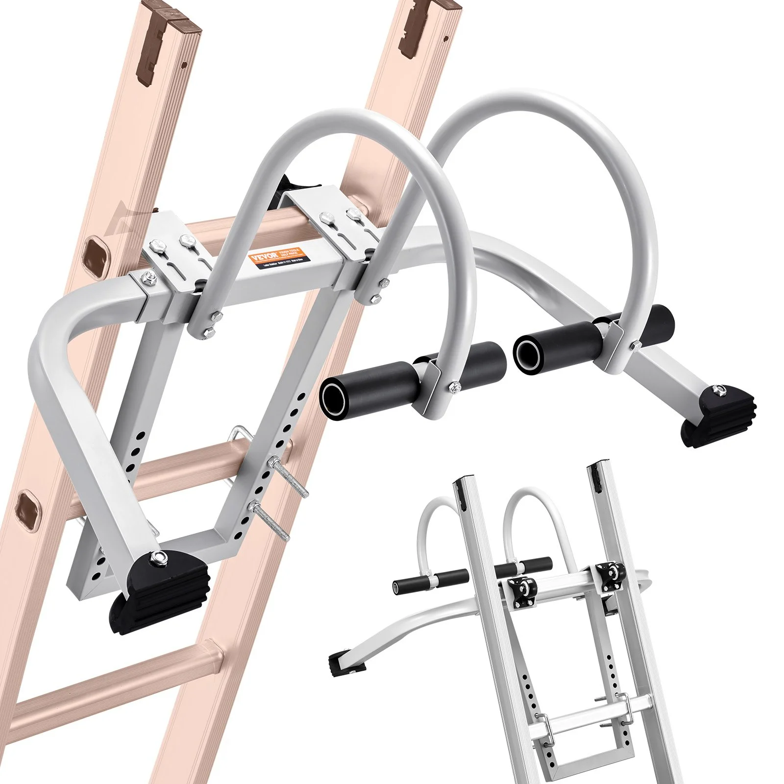Ladder Stabilizer, 2 in 1 Extension Wall Ladder Standoff Hook, Roof Ridge Ladder Accessories Both Horizontally and Vertically, Heavy-duty Steel Rubber Grip T-Bar, Quick Access to Steep Roofs