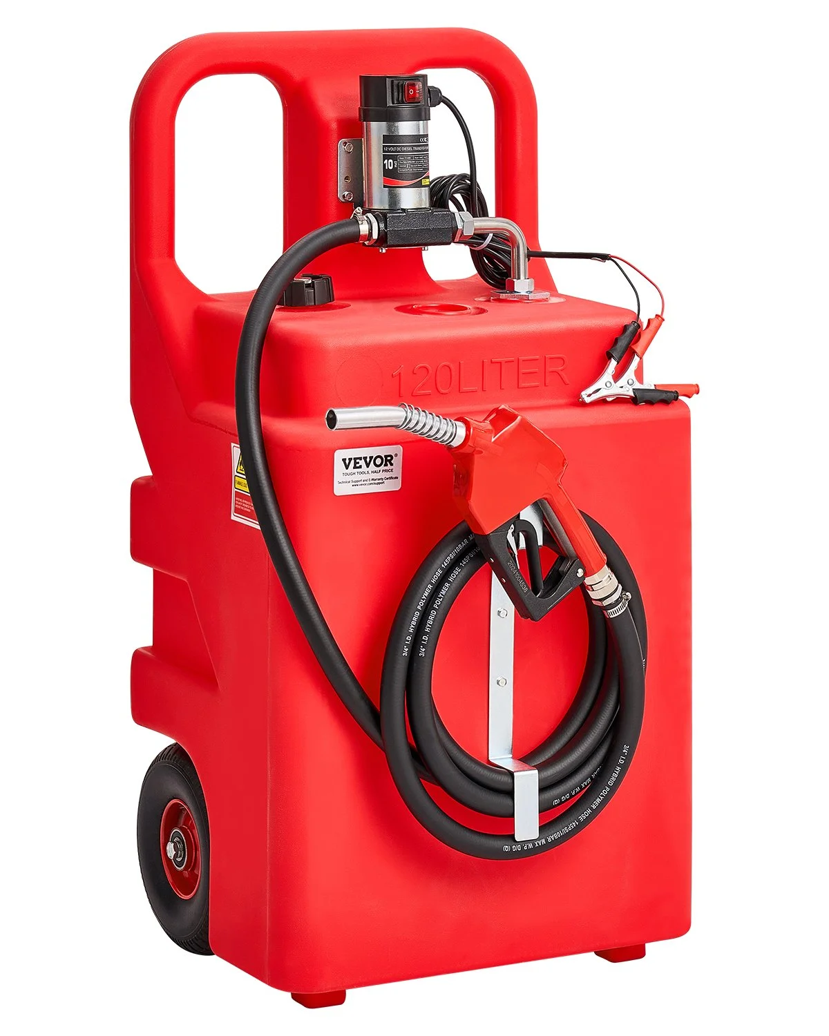 Diesel Transfer Tank, 32 Gallon, Portable Kerosene Tank with 12V DC 10GPM Electric Transfer Pump, 13 ft Delivery Hose & Self-sealing Nozzle, Compatible with Diesel & Kerosene