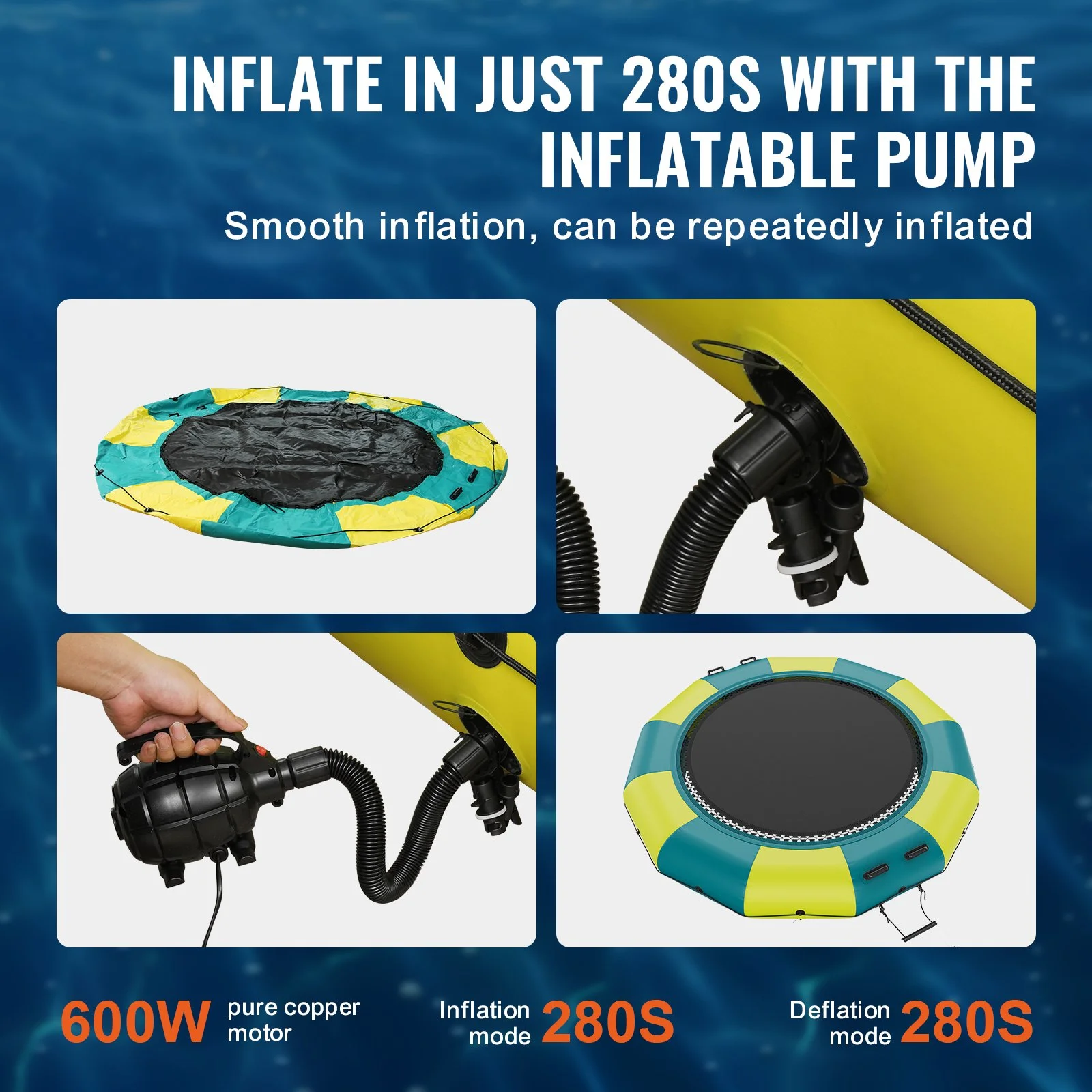Inflatable Water Bouncer, 13ft Recreational Water Trampoline, Portable Bounce Swim Platform with 3-Step Ladder & Electric Air Pump, Kids Adults Floating Rebounder for Pool, Lake, Water Sports - Image 6