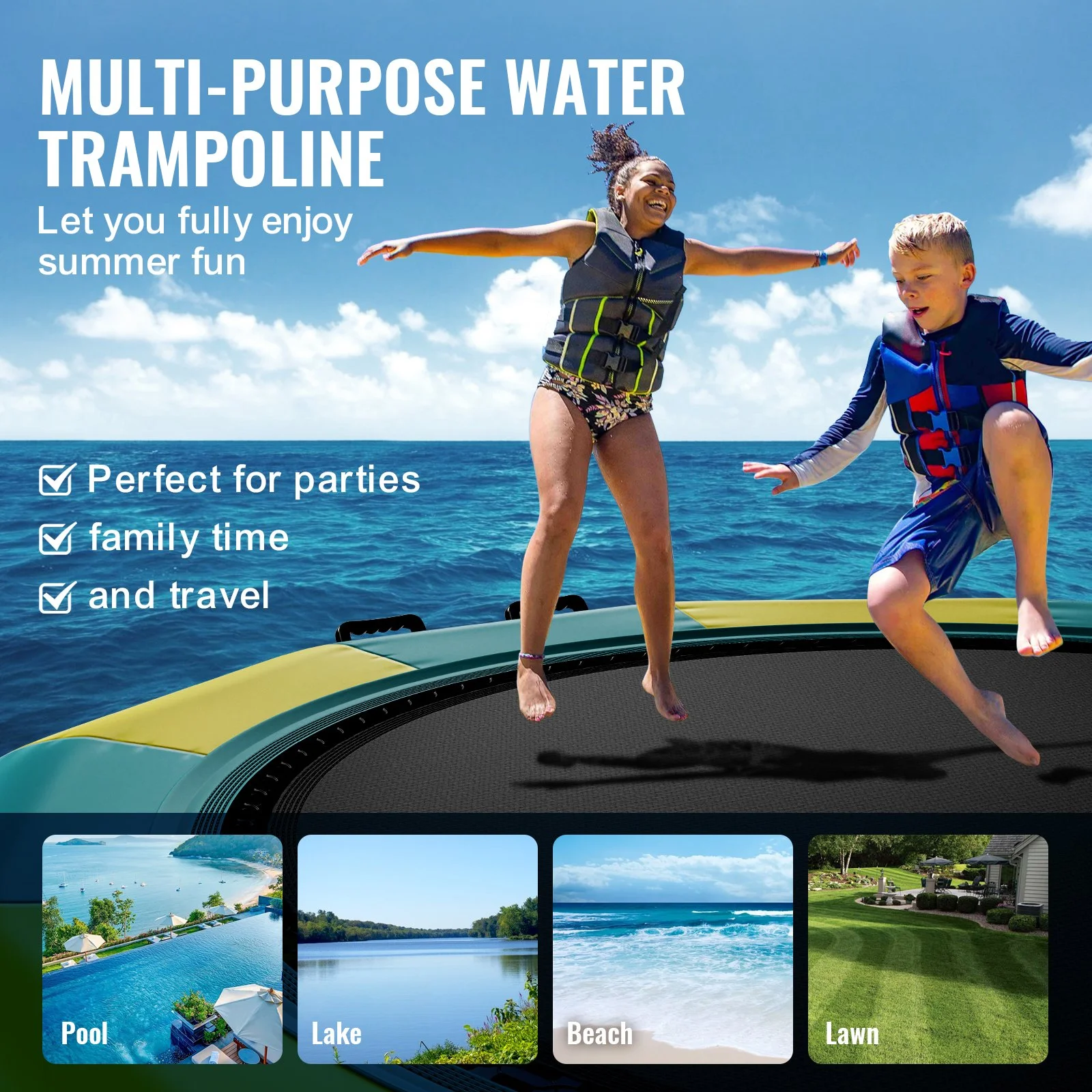 Inflatable Water Bouncer, 13ft Recreational Water Trampoline, Portable Bounce Swim Platform with 3-Step Ladder & Electric Air Pump, Kids Adults Floating Rebounder for Pool, Lake, Water Sports - Image 8
