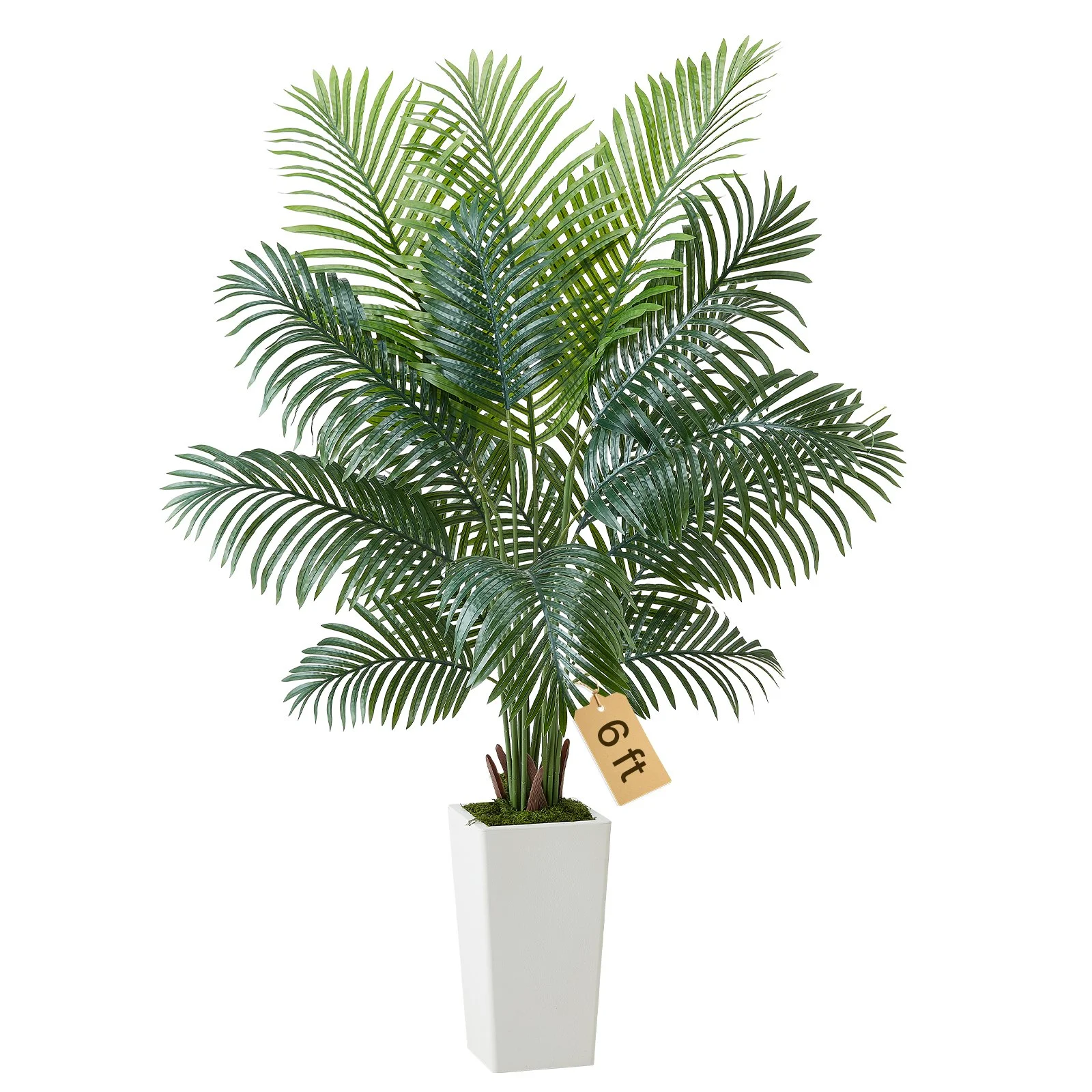 Artificial Areca Palm Tree 6 ft, Fake Palm Tropical Plants with White Tall Planter, Faux Floor Silk Plant in Pot, Large Trees for Home Office Living Room Decor House Warming, Indoor Outdoor