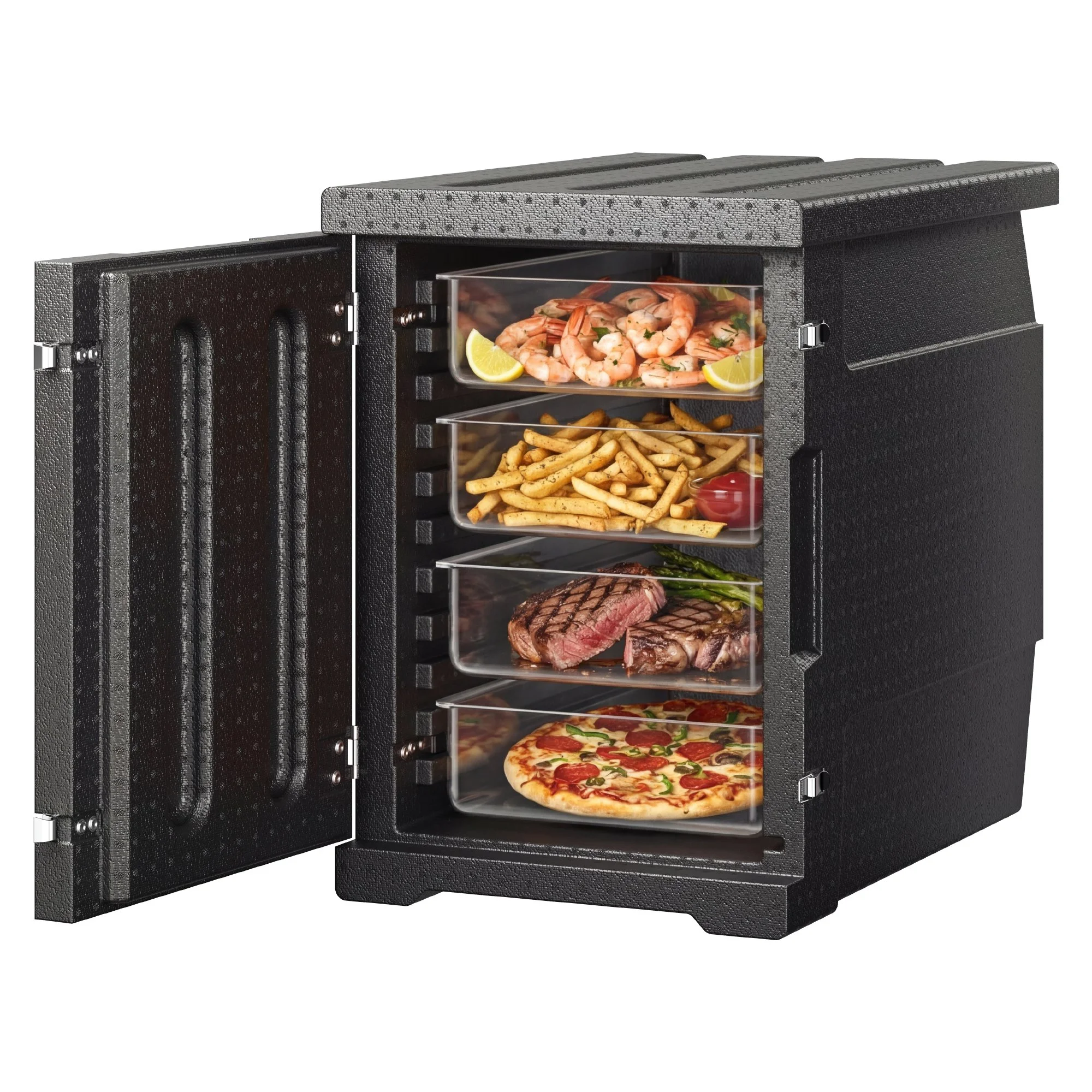 Insulated Food Pan Carrier, 82 Qt Hot Box for Catering, LLDPE Food Box Carrier with Double Buckles, Front Loading Food Warmer for Restaurant, Canteen, etc.