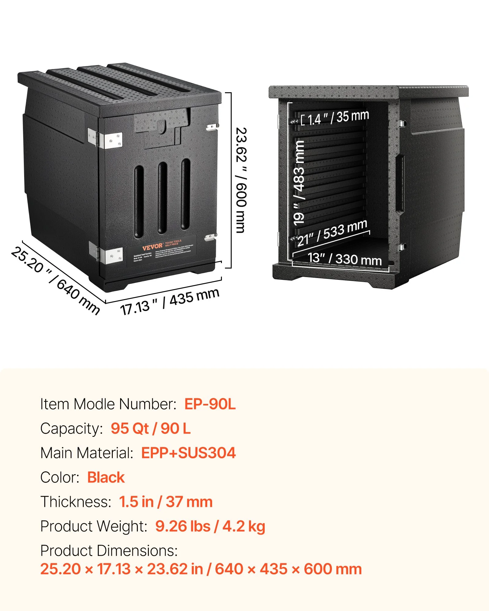 Insulated Food Pan Carrier, 82 Qt Hot Box for Catering, LLDPE Food Box Carrier with Double Buckles, Front Loading Food Warmer for Restaurant, Canteen, etc. - Image 12