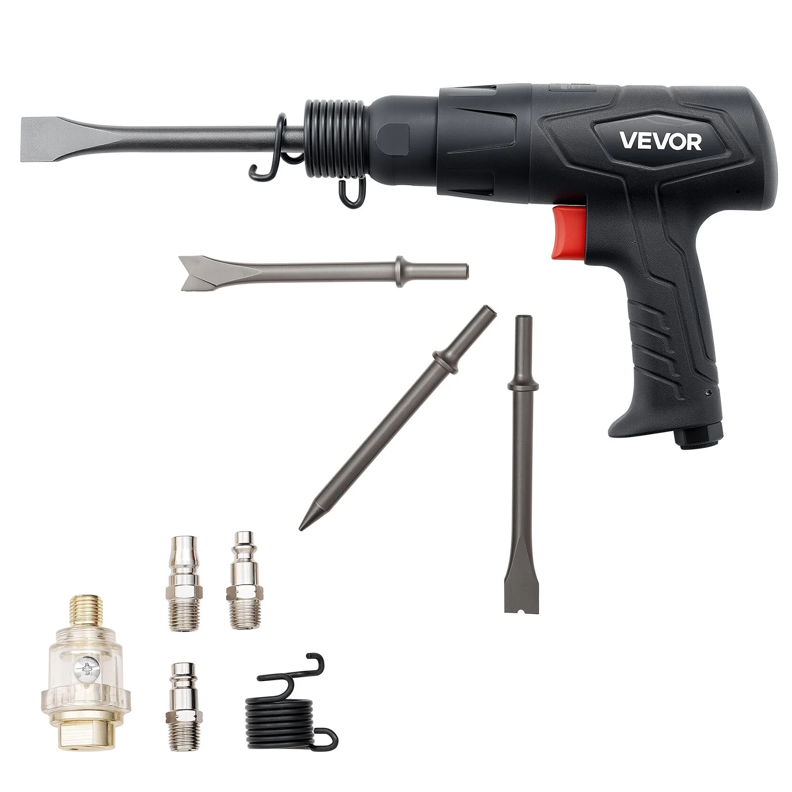 Air Hammer, 2500-2700BPM Pneumatic Hammer with 2.76-inch Stroke & 4PCS 6.7" Long Barrel Chisels, Pistol-Grip Compact Air Chisel Pneumatic Shovel Tool for Cutting Scraping Demolishing