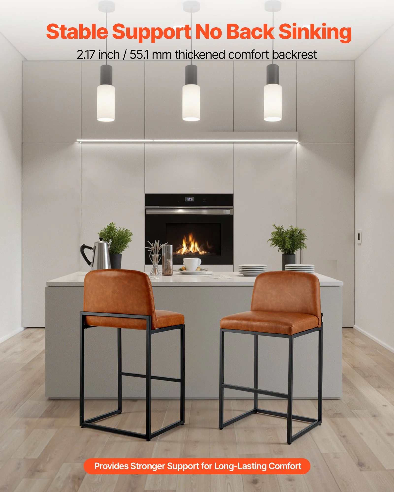 Bar Stool Set of 4, 27 inch Counter Height Stools, Modern PU Leather Counter Barstool with Backrest, Metal Legs, Easy Assembly Armless Bar Chair, Island Barstool for Kitchen, Dining Room, Brown - Image 7