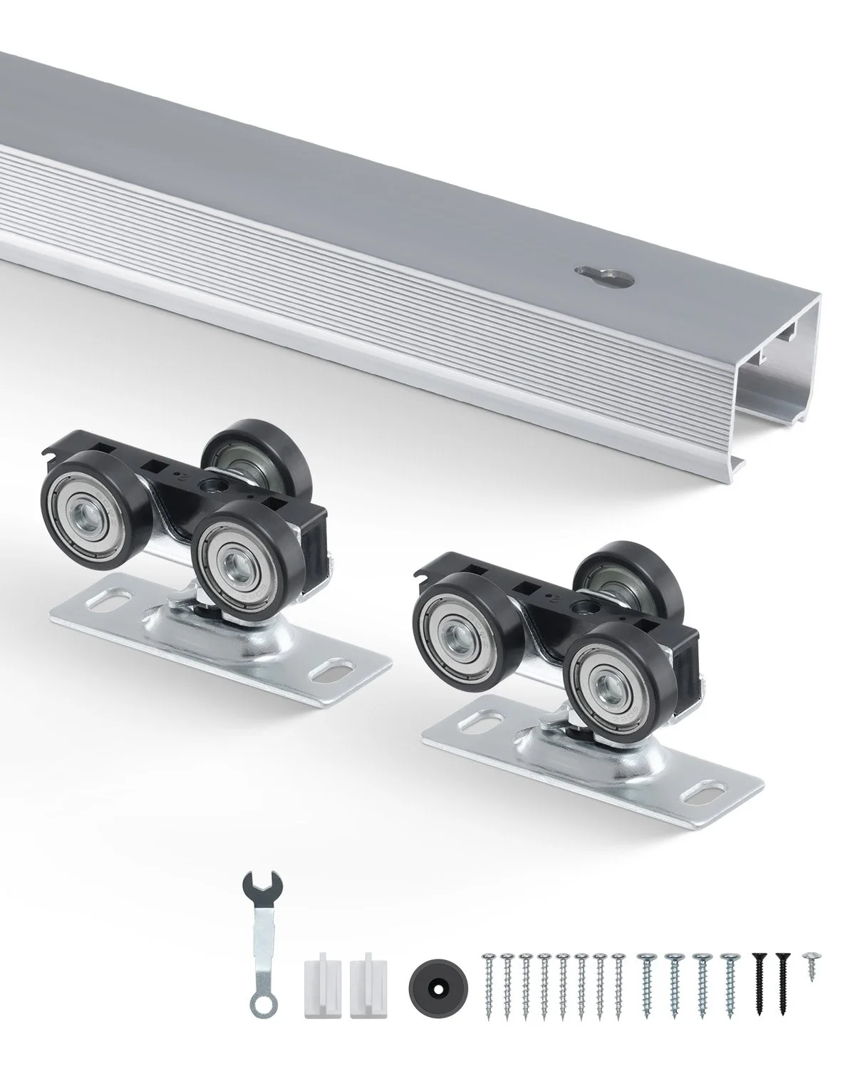 Sliding Pocket Door Hardware Track Kit, 5.73 ft Heavy Duty Pocket Door Hardware Kit, Commercial Grade Pocket Door Hardware and Track Set for 24"-36" Wide Single Door, Smoothly and Easy to Install
