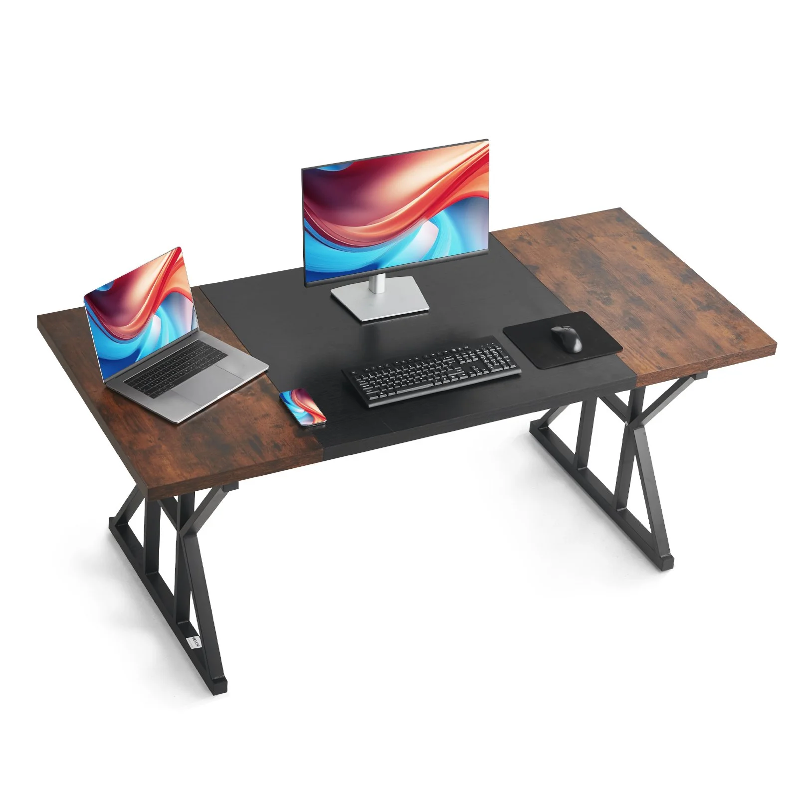 Executive Desk 70.9 x 31.5 inch, Large Computer Desk PC Workstation for Home Office, Modern Simple Wood Laptop Study Writing Table Metal Frame Business Furniture, Rustic Brown and Black