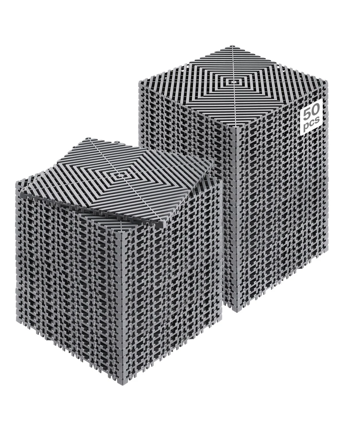 Interlocking Drainage Mat, 12" x 12" Modular Interlocking Cushion, 50 Pcs Splicing Drainage Mats, Non-Slip Gray PP Drainage Floor Tile and Shower Mat, for Garage, Garden, Kitchen & Outdoor