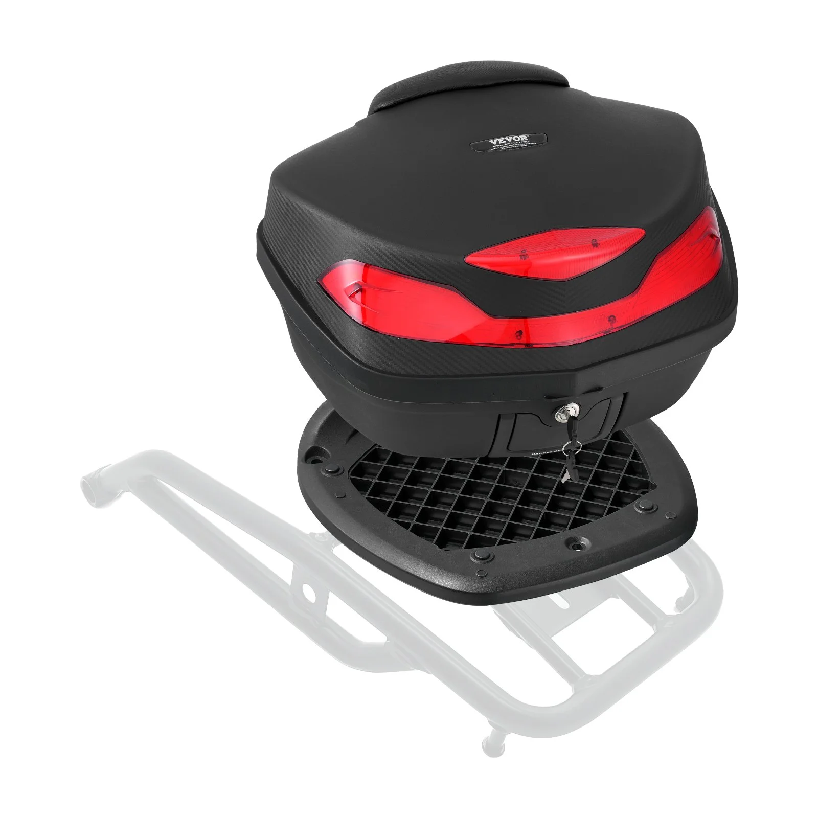Motorcycle Top Case, Universal Durable PP Material Motorbike Tail Box with Reflective Panel, 48L Waterproof Detachable Motorcycle Top Box with Multi-Hole Base, Fit for 99% of Motorcycle Frames
