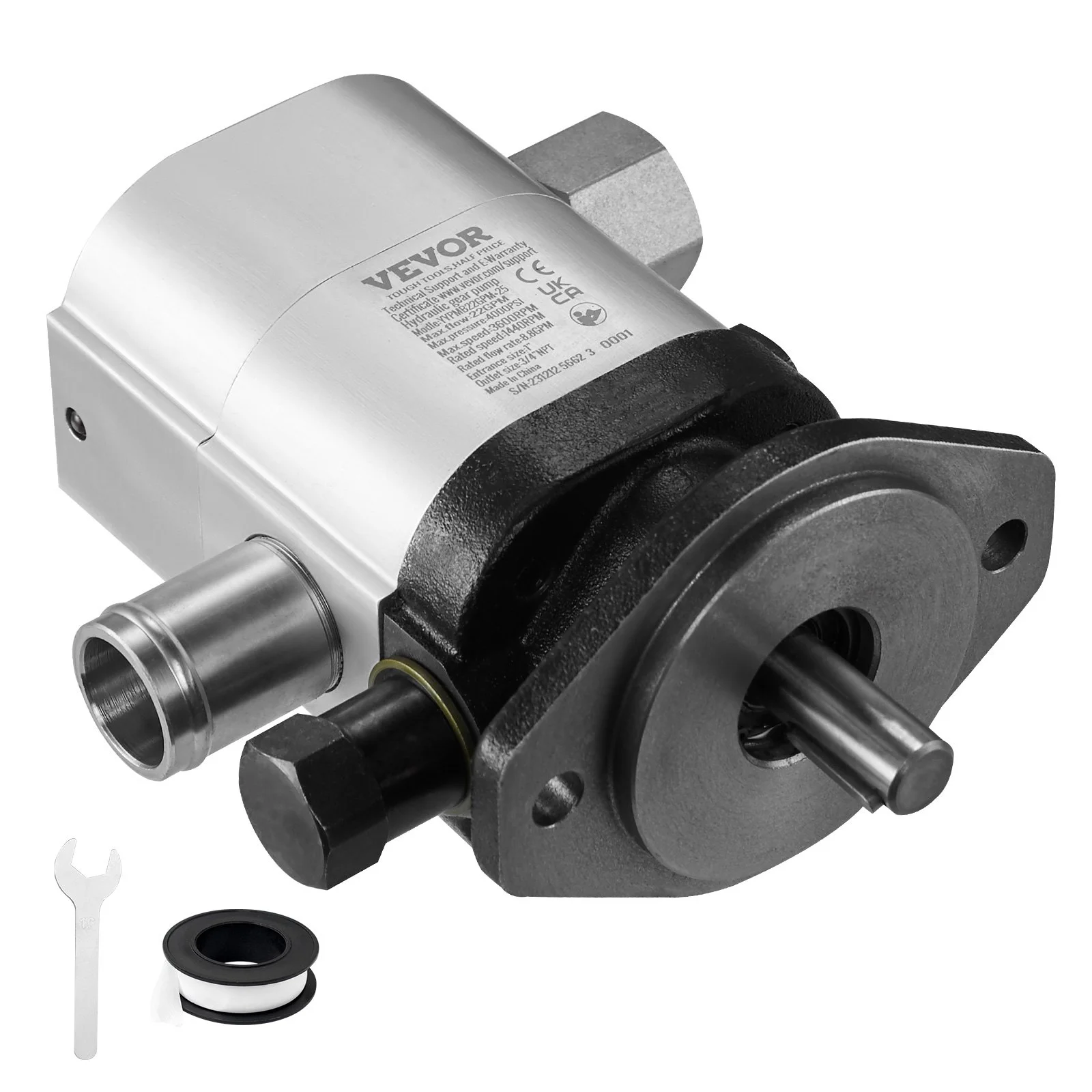 Hydraulic Log Splitter Pump, 22GPM, 2 Stage 4000PSI Wood Log Splitter Pump, 1-1/4'' Inlet 3/4'' NPT Outlet 3600 RPM Aluminum Hydraulic Gear Pump, for Small Engine Mounting Log Splitters Snowplow