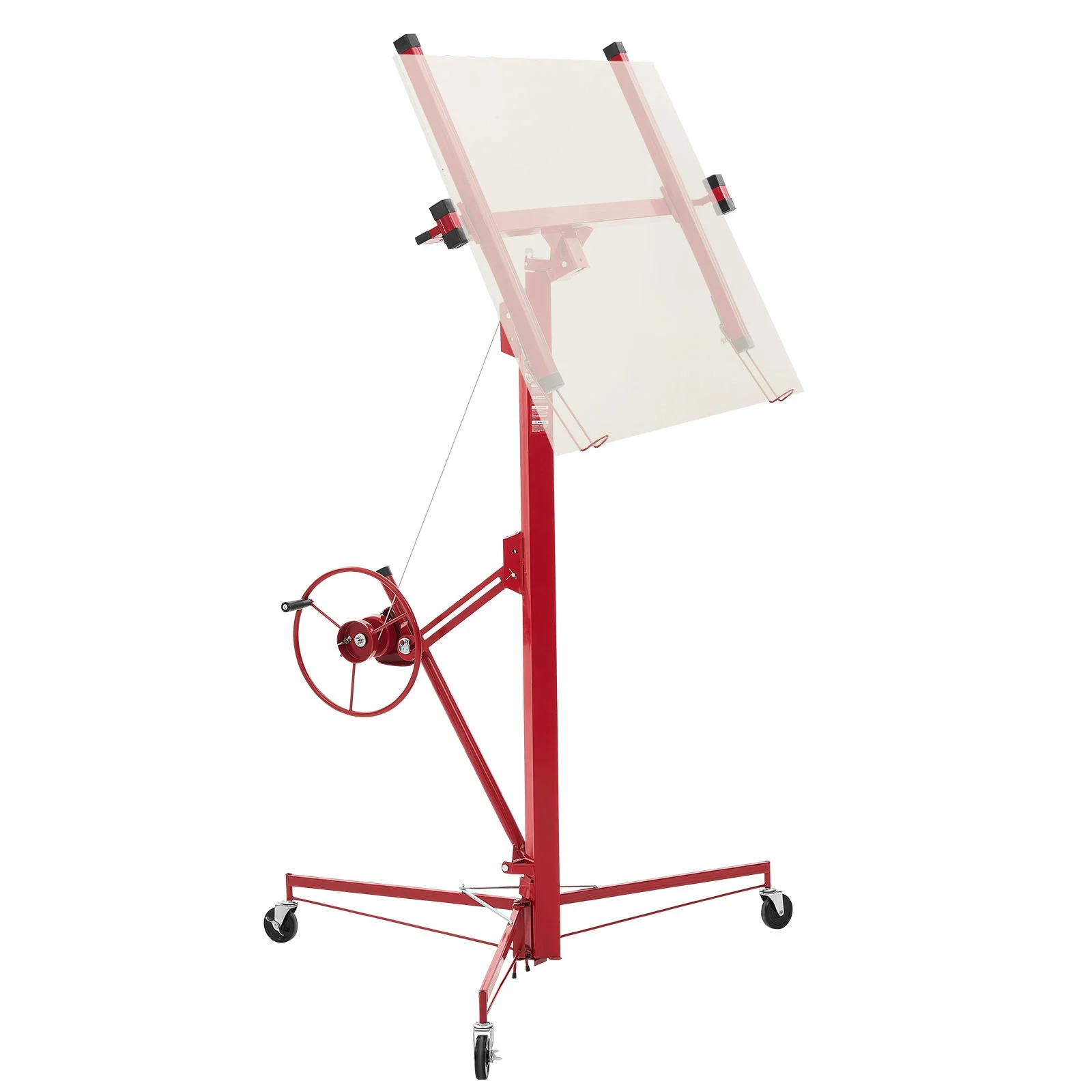 16ft Drywall Lift, Heavy-Duty 150 lbs Sheetrock Hoist with Adjustable Telescoping Arm, Lockable Wheels, Drywall Lifter Panel Jack Hoist Tools Ideal for Ceiling & Wall Installation (Red)
