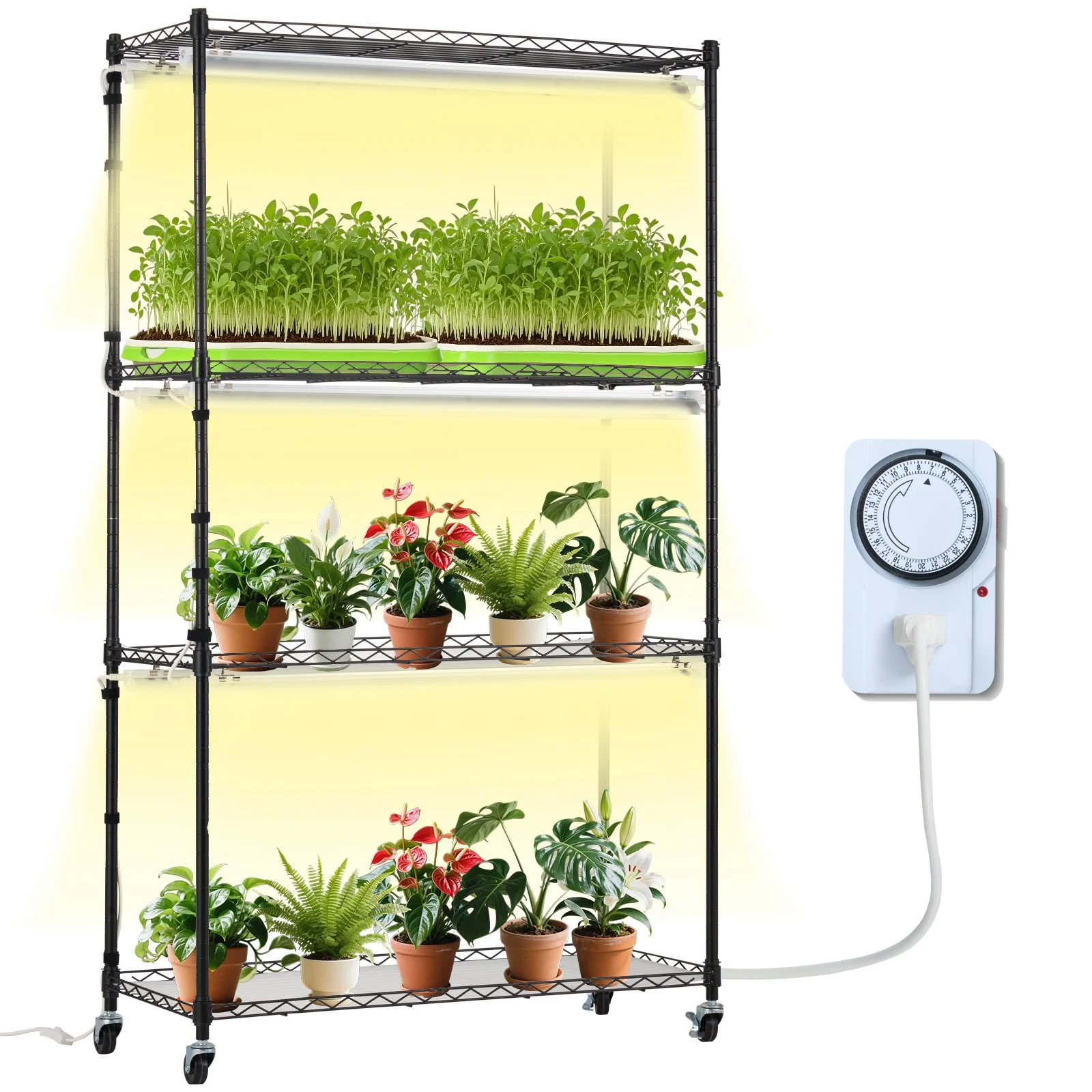 Plant Stand with Grow Light, 4 Tiers Plant Shelf with 3000K 180W LED Full Spectrum Light for Indoor Plants, Grow Light Shelf with Timer for Seed Starting 35.4" L  x 13.8" W x 59.1" H