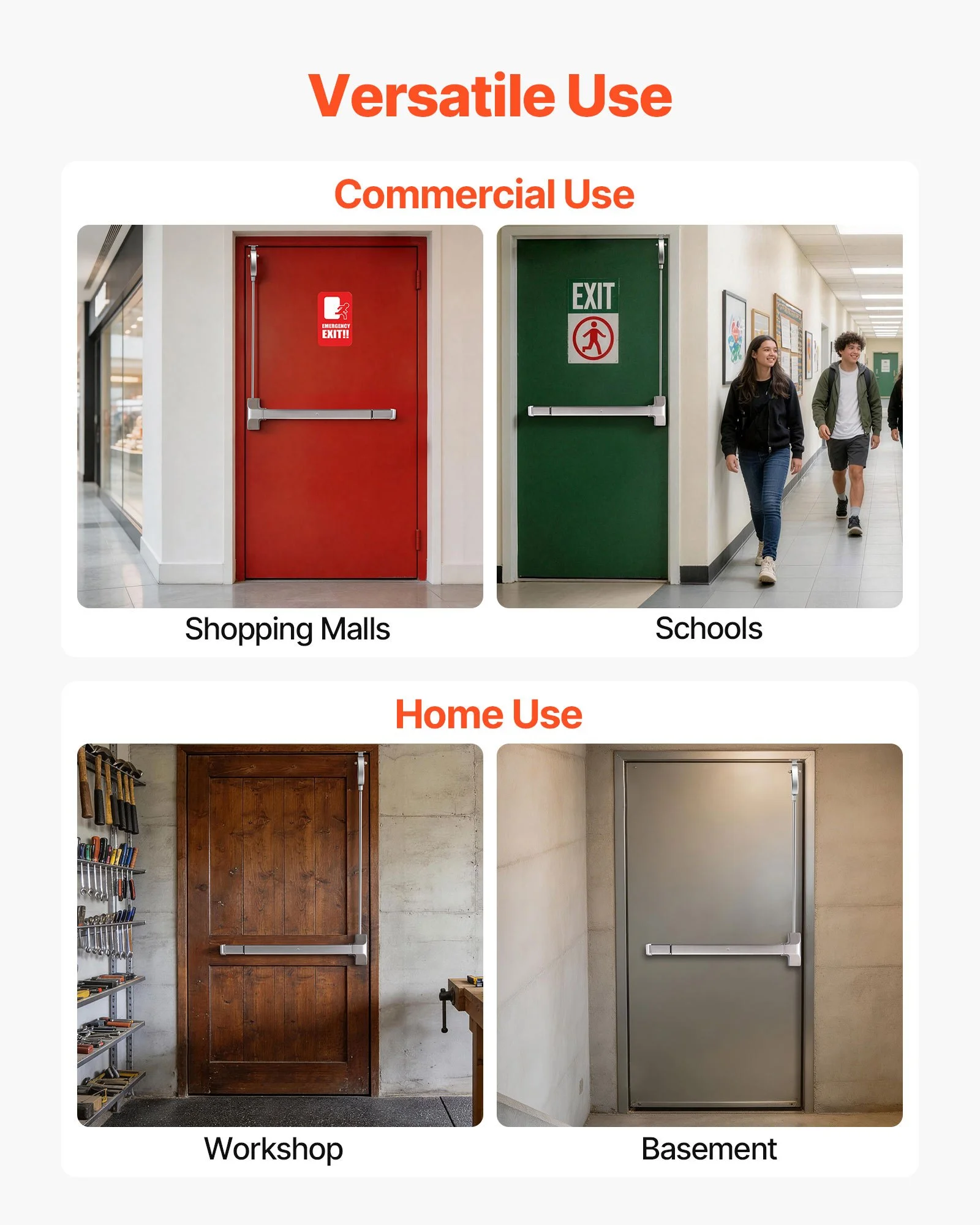 Push Bar Panic Exit Device, 28" Stainless Steel Commercial Panic Bar for Exit Doors, Emergency Exit Door Hardware with Vertical Top Rod and Sticker, for 28"-41" Wood or Metal Door, Silver - Image 6