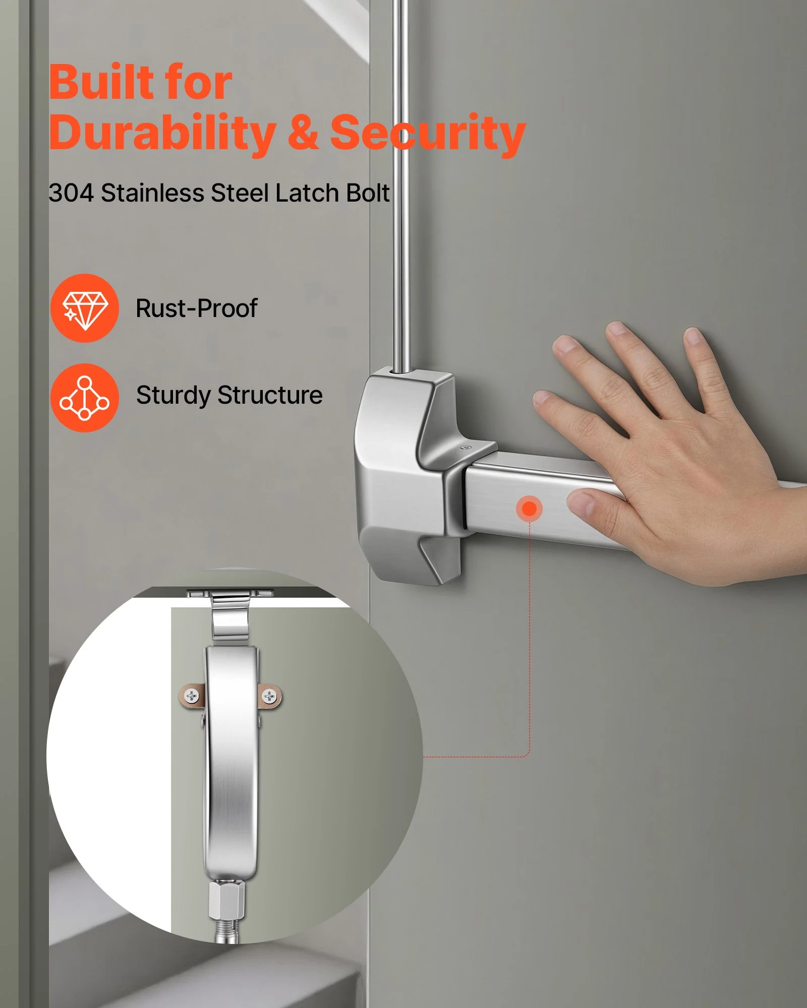 Push Bar Panic Exit Device, 28" Stainless Steel Commercial Panic Bar for Exit Doors, Emergency Exit Door Hardware with Vertical Top Rod and Sticker, for 28"-41" Wood or Metal Door, Silver - Image 11