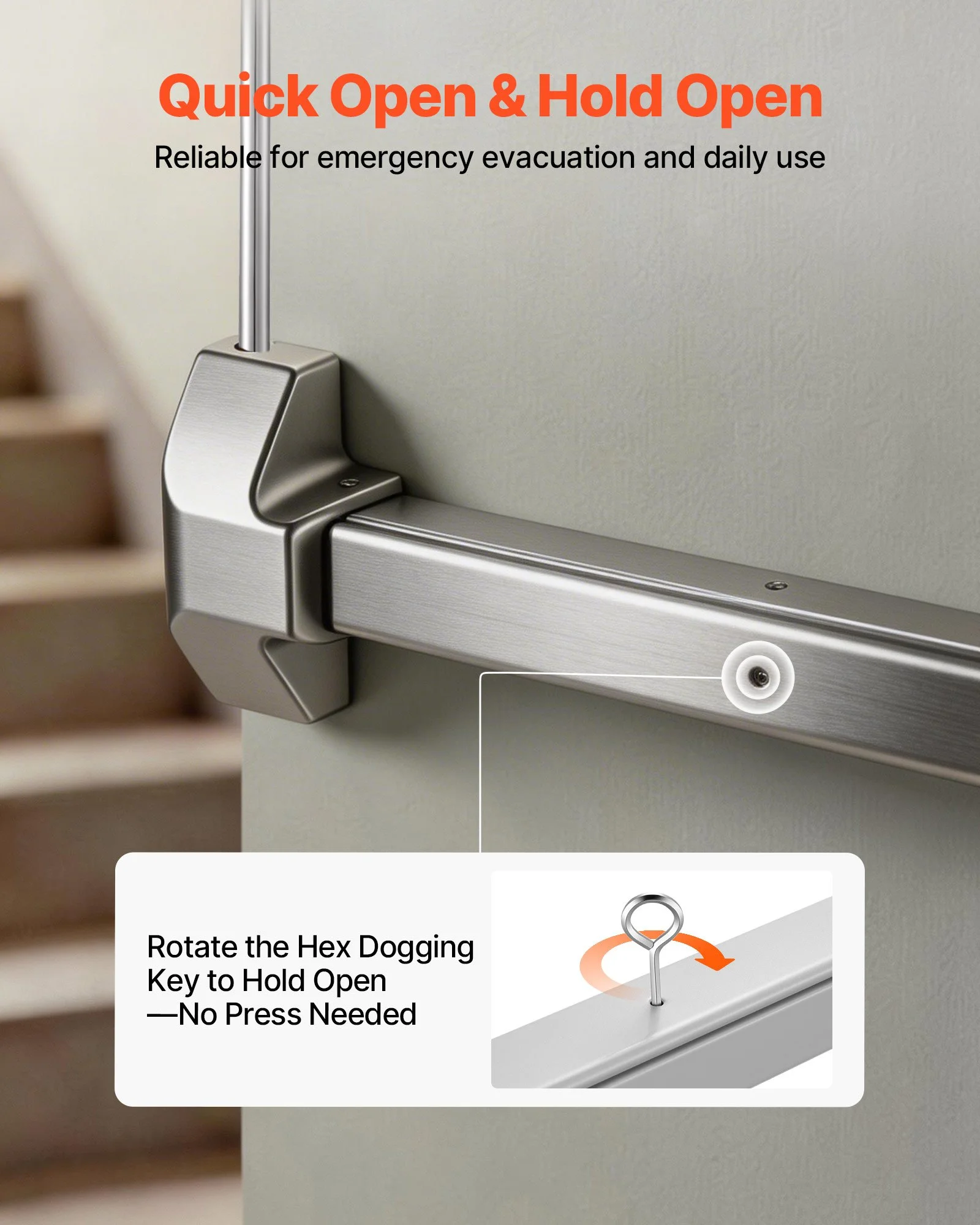 Push Bar Panic Exit Device, 28" Stainless Steel Commercial Panic Bar for Exit Doors, Emergency Exit Door Hardware with Vertical Top Rod and Sticker, for 28"-41" Wood or Metal Door, Silver - Image 5