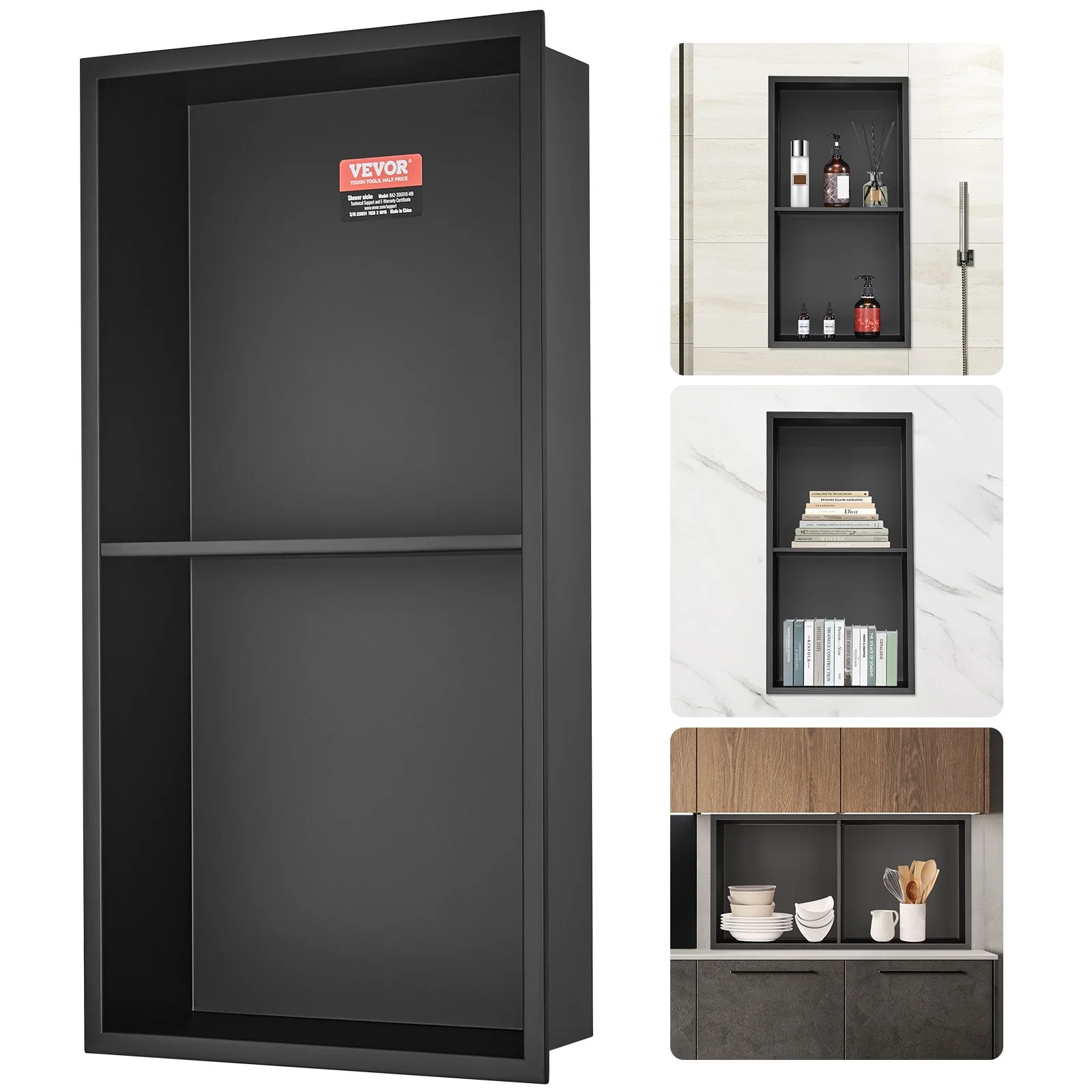 13"x25" No Tile Shower Niche 304 Stainless Steel, Wall-Inserted Niche Recessed Double Shelves, Sealed Waterproof Rust-Resistant Easy Cleaning Modern Niche for Shower or Soap Storage Bathroom